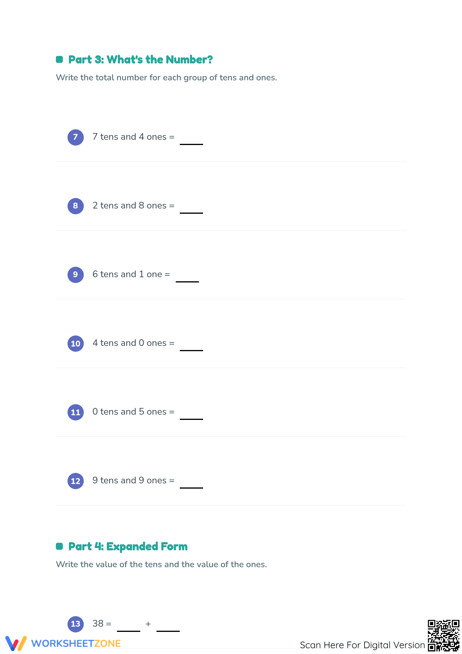 Identifying Tens and Ones Worksheet | Grade 1 Printable - Page 3