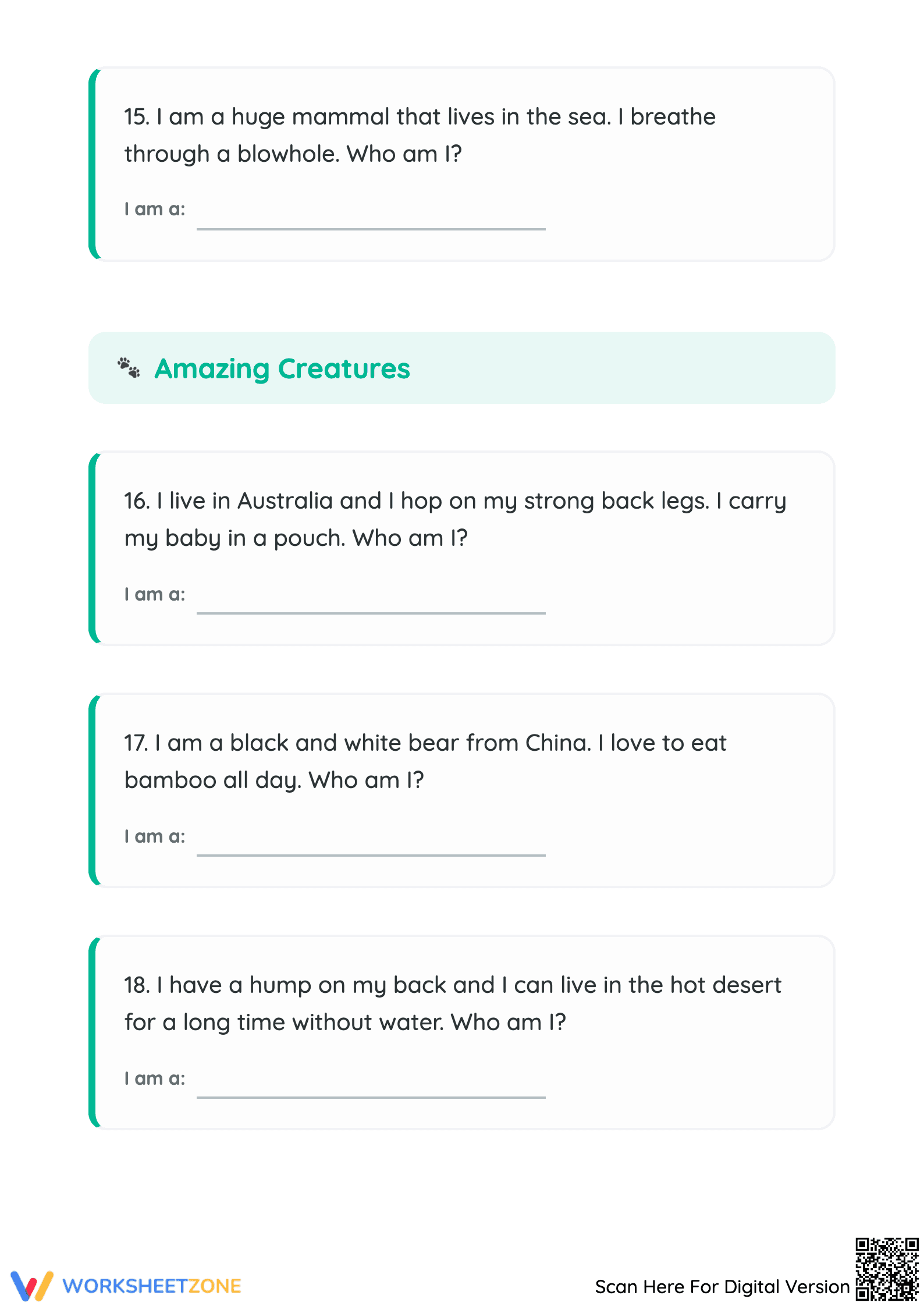 'Who Am I?' Animals Worksheet - Page 5