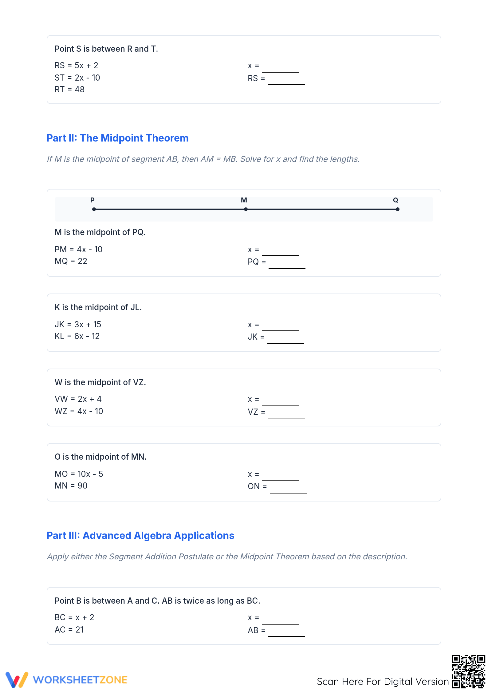 Essential Segment Addition and Midpoint Algebra Worksheet - Page 2