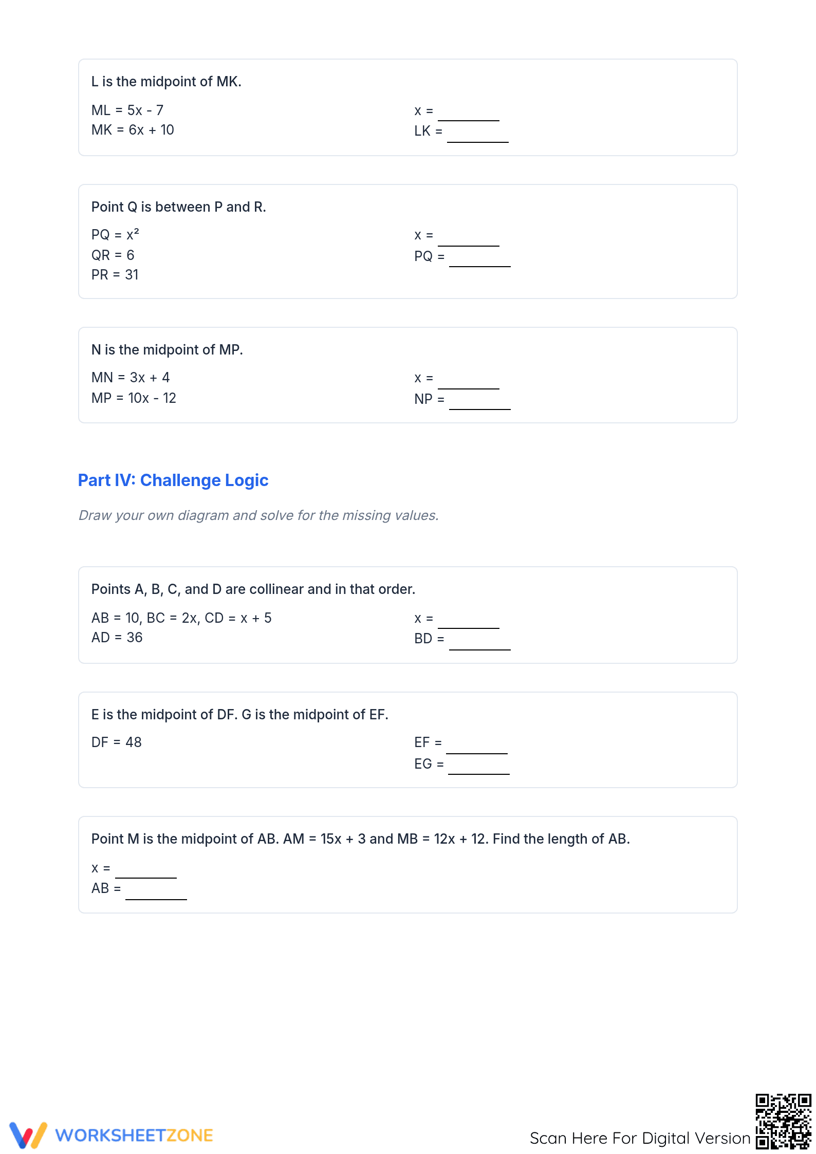 Essential Segment Addition and Midpoint Algebra Worksheet - Page 3