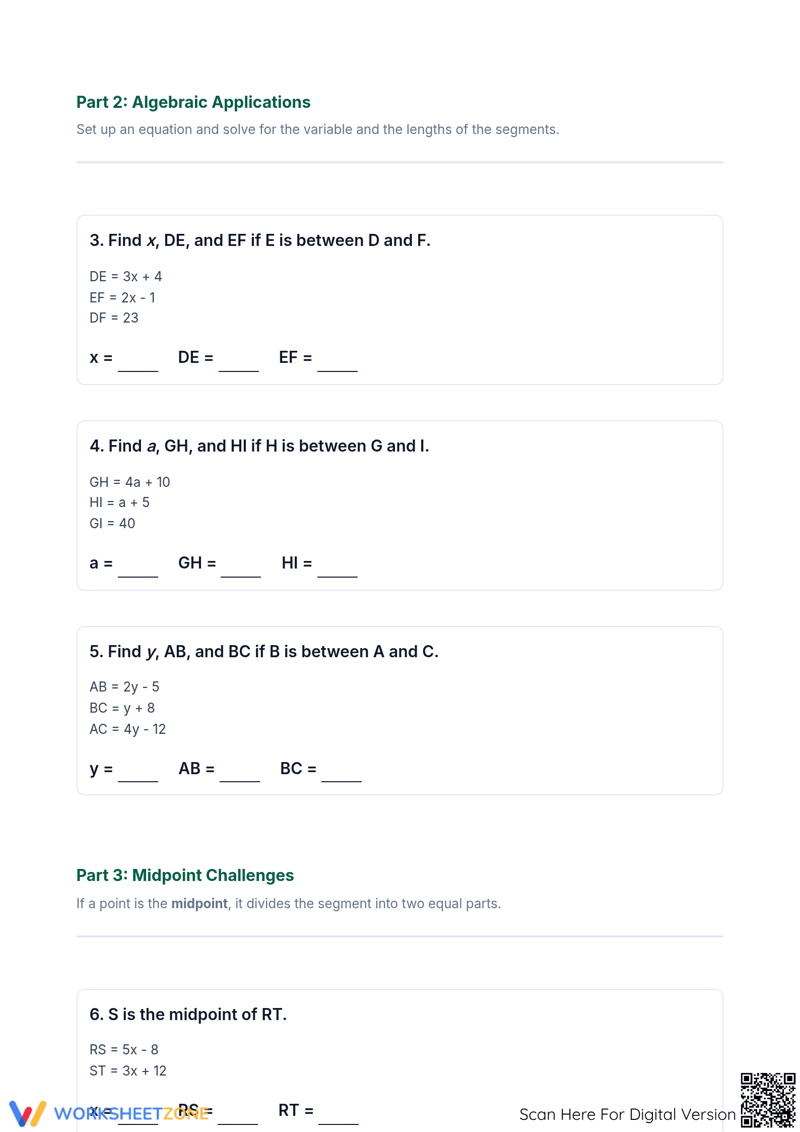 Printable Segment Addition Postulate Worksheet | Grade 8 - Page 2