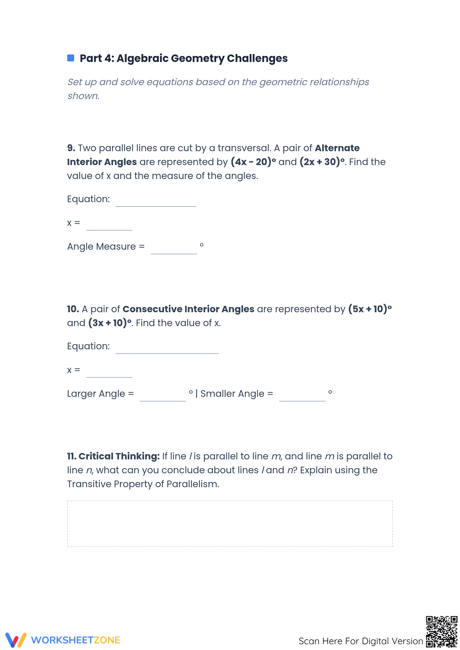 Printable Angles & Angle Relationships Worksheet (8-10) - Page 5