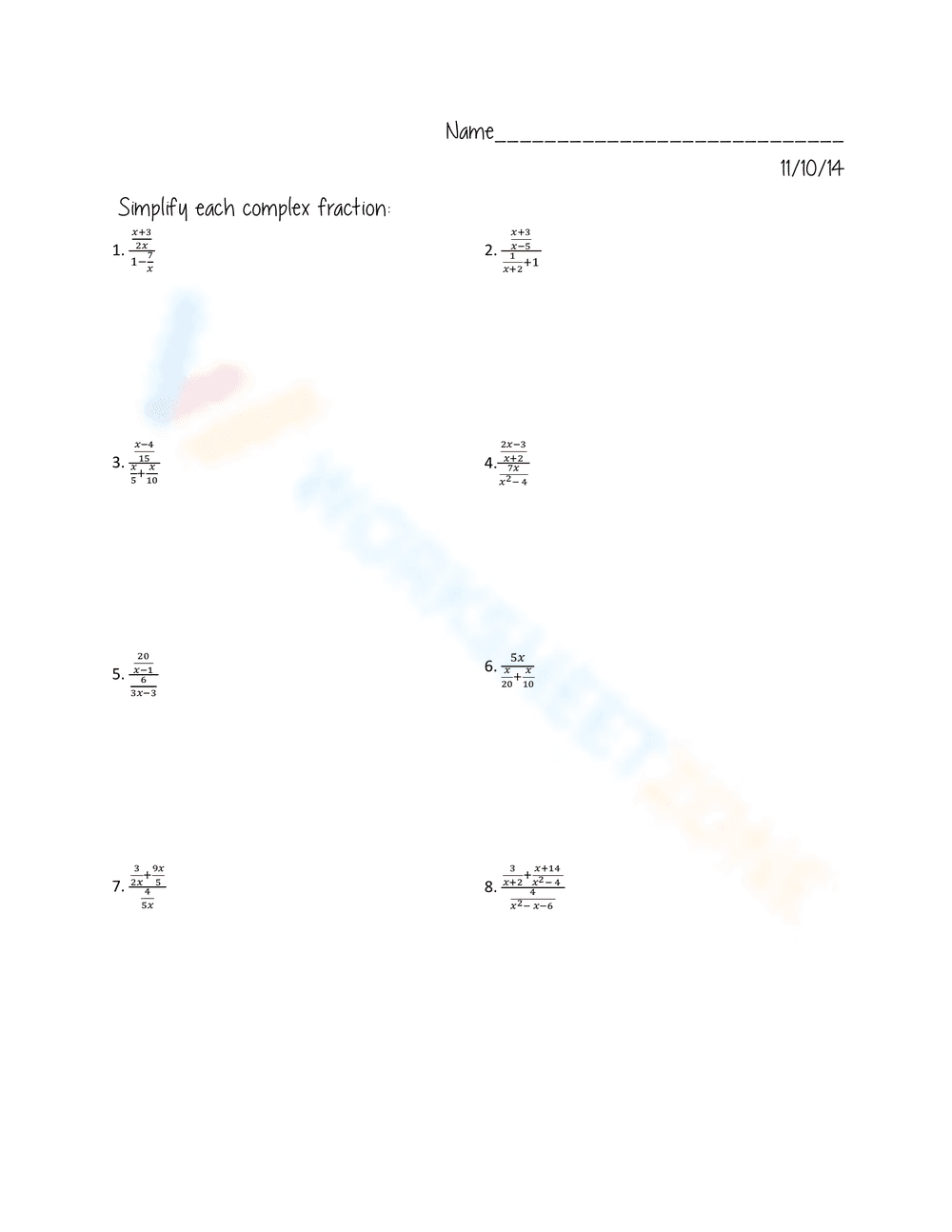 Complex Fractions Worksheet: Practice and Learn Now - Page 2