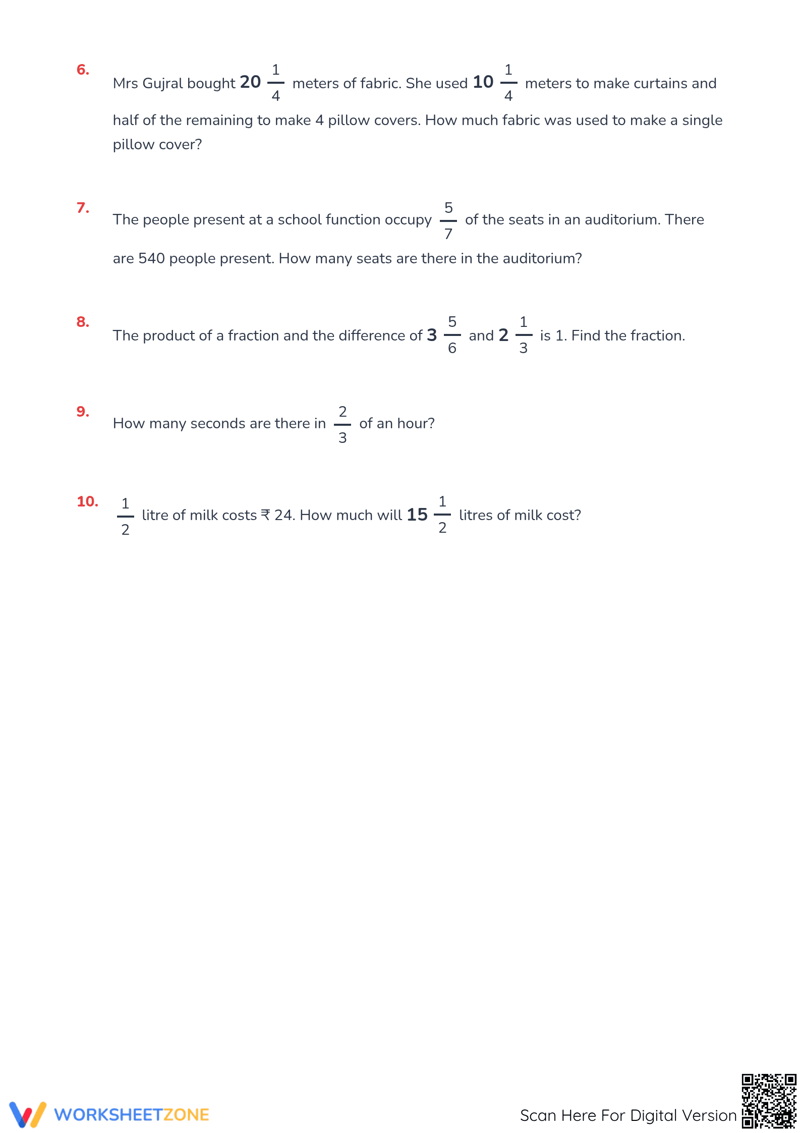 Essential Fractions Worksheet | Grade 7 Math Printable - Page 2