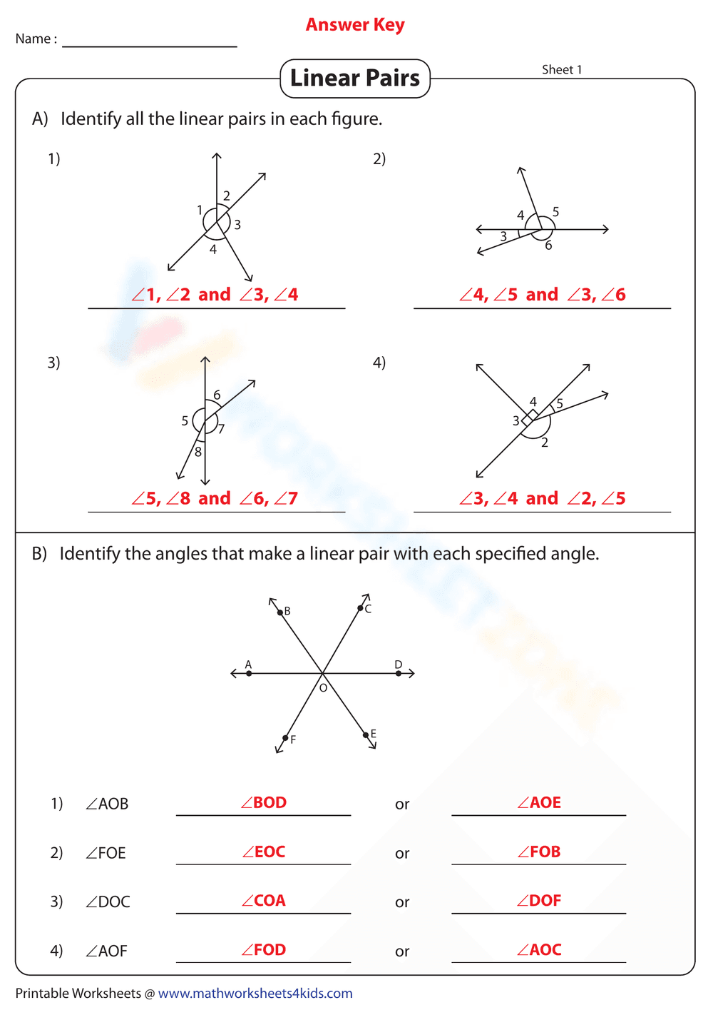 Identifying Linear Pairs of Angles - Page 2