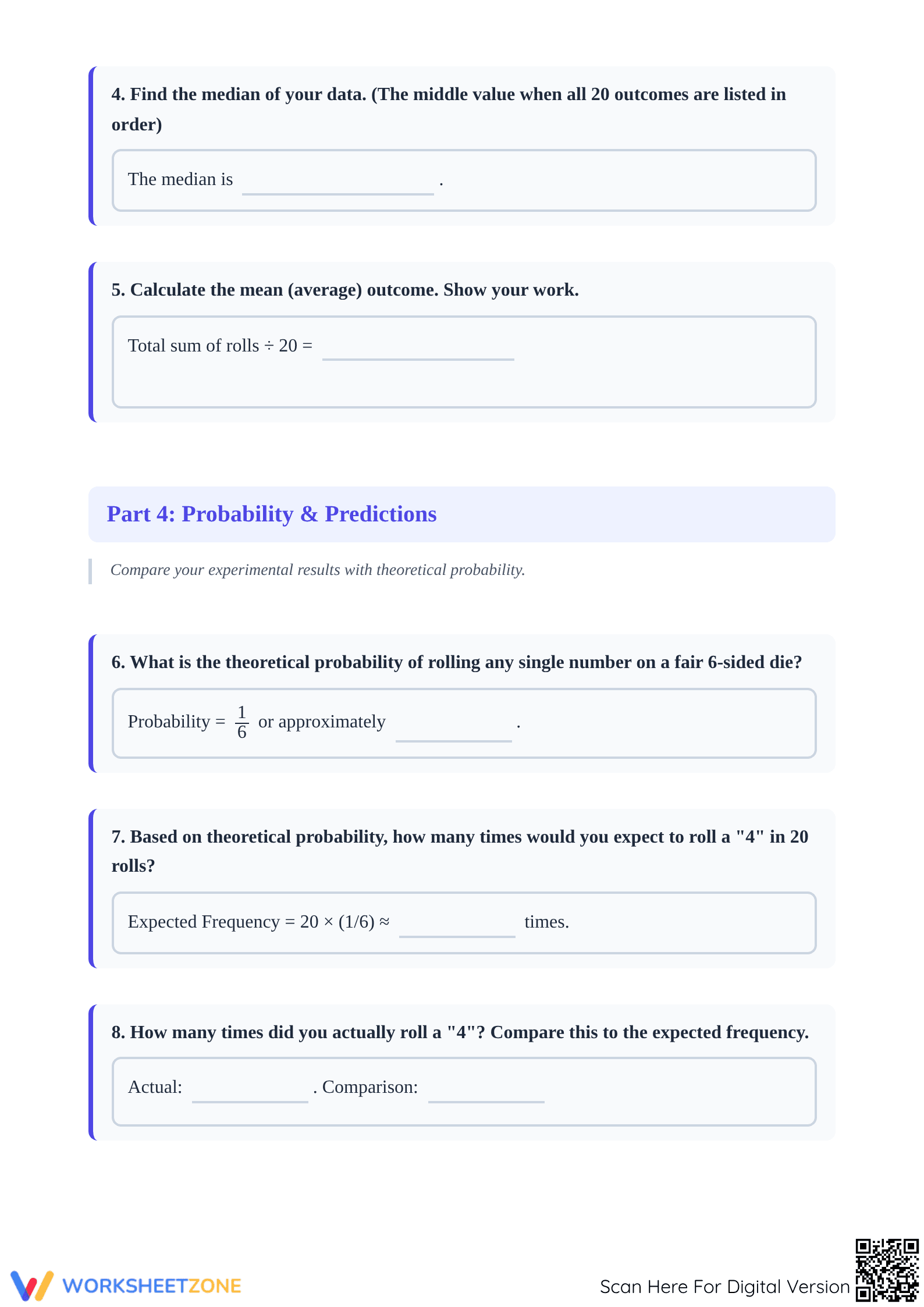 Printable Dot Plot Dice Roll Worksheet | Grade 6 Math - Page 3