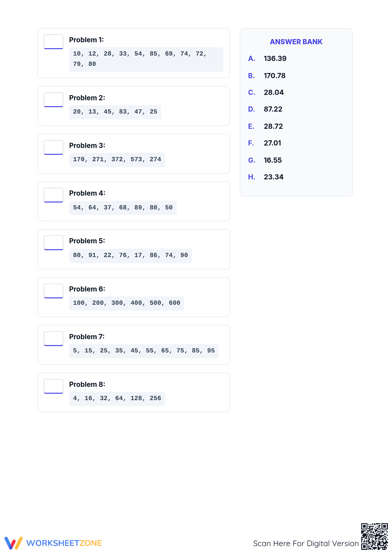 Printable Standard Deviation Practice: Grade 6-7 Stats - Page 2