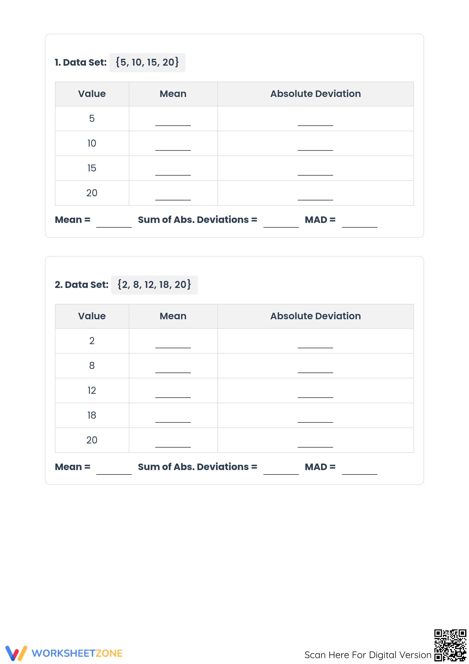 Mean Absolute Deviation Worksheet | Grade 6-8 Essential - Page 3