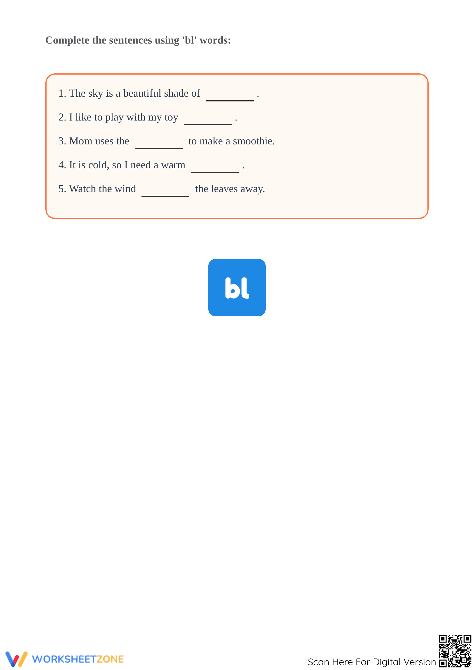 Grade 1 Consonant Blend "bl" — Printable No-Prep Worksheet - Page 2