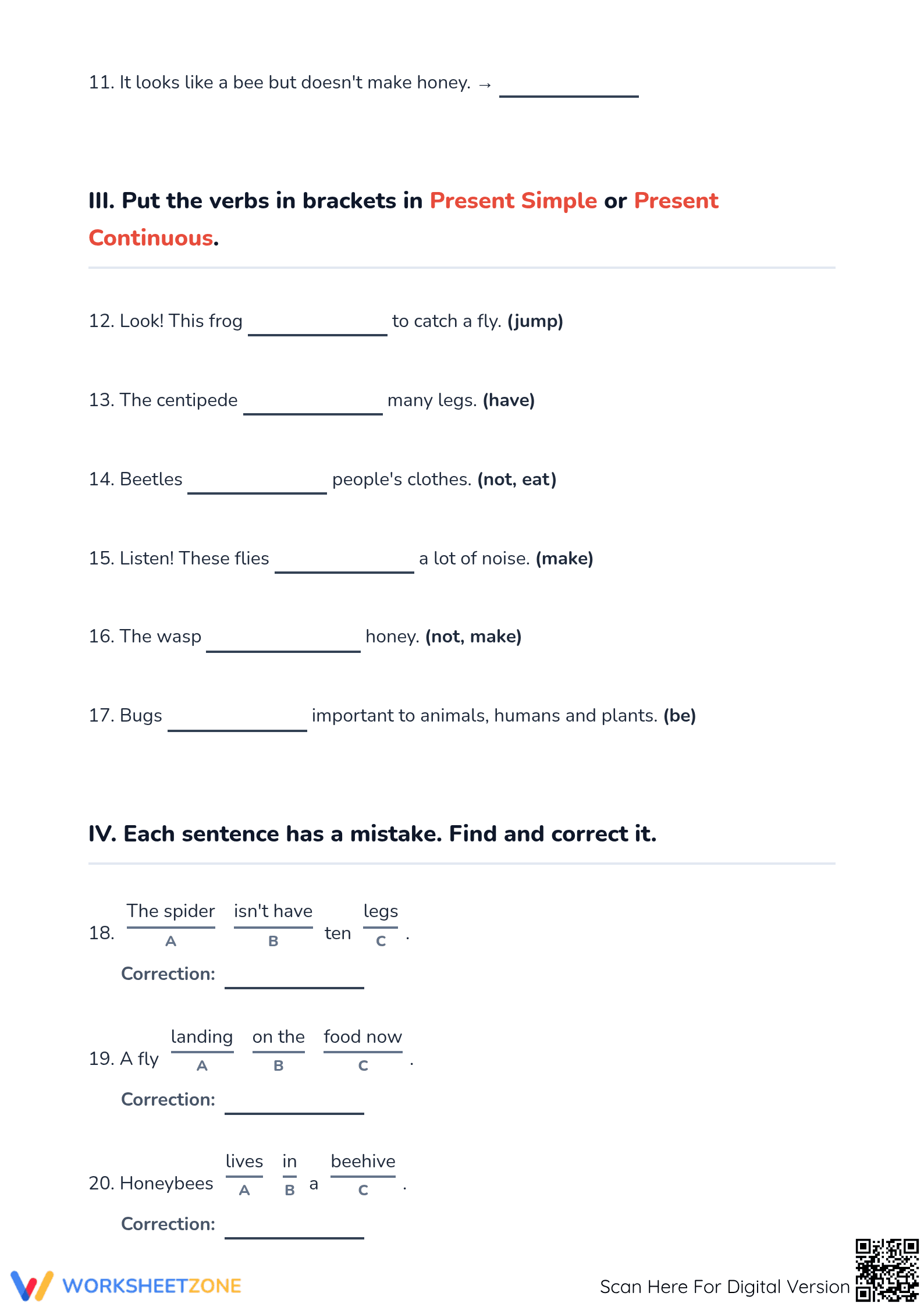 Grade 5 Insect Vocabulary & Grammar — Printable Quick-Check - Page 2