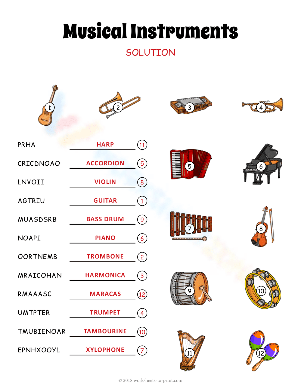 Learn Musical Instruments Vocabulary with This Worksheet - Page 2