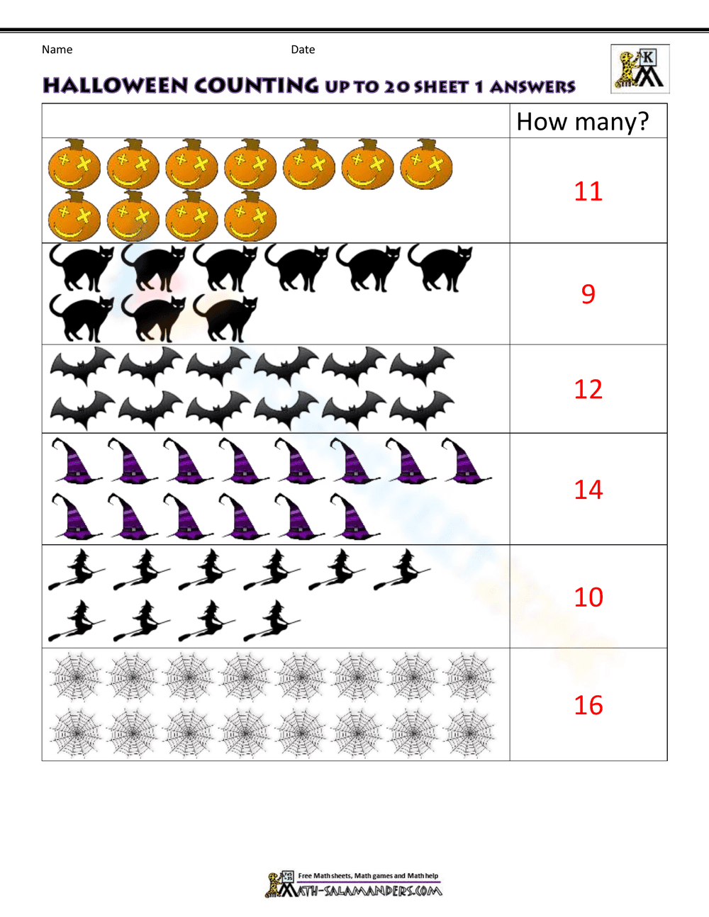 Halloween Counting Up to 20 Worksheet - Page 2