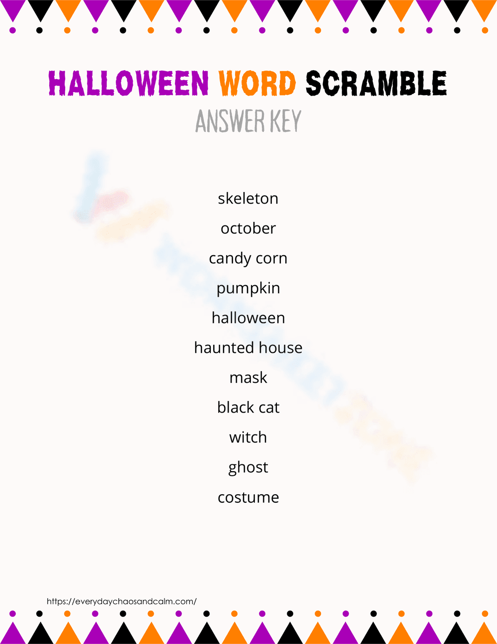 Halloween Word Scramble Educational Worksheet - Page 2