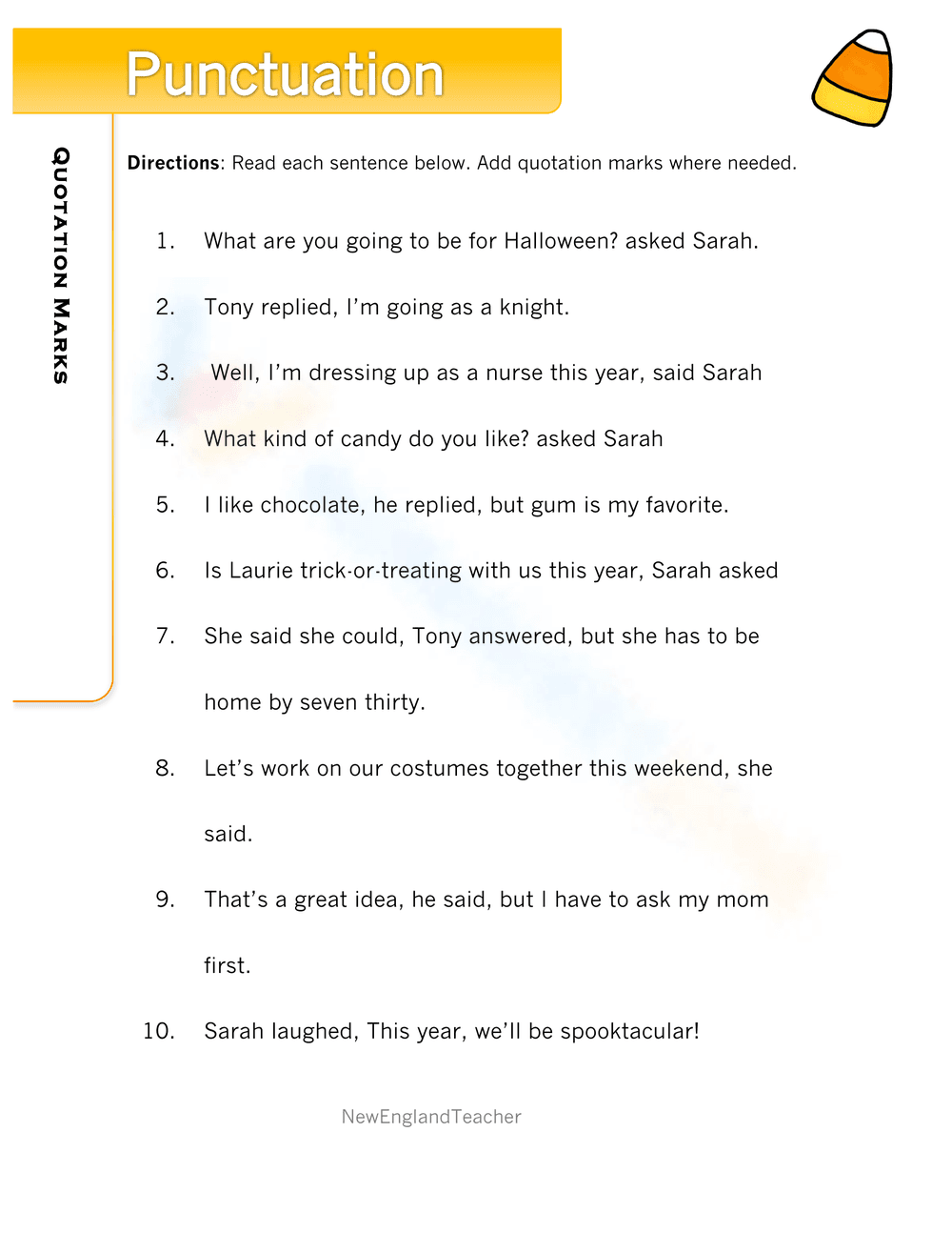 Halloween Punctuation: Quotation Marks & Apostrophes Worksheet - Page 2