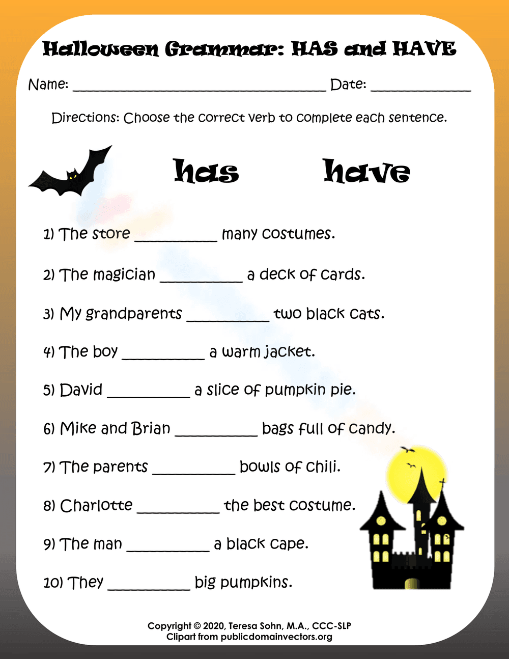 Printable Has or Have Worksheet | Grade 1 Grammar - Page 2