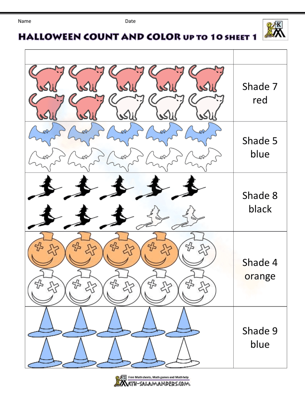 Count and Color Up to 10 Halloween Worksheet - Page 2