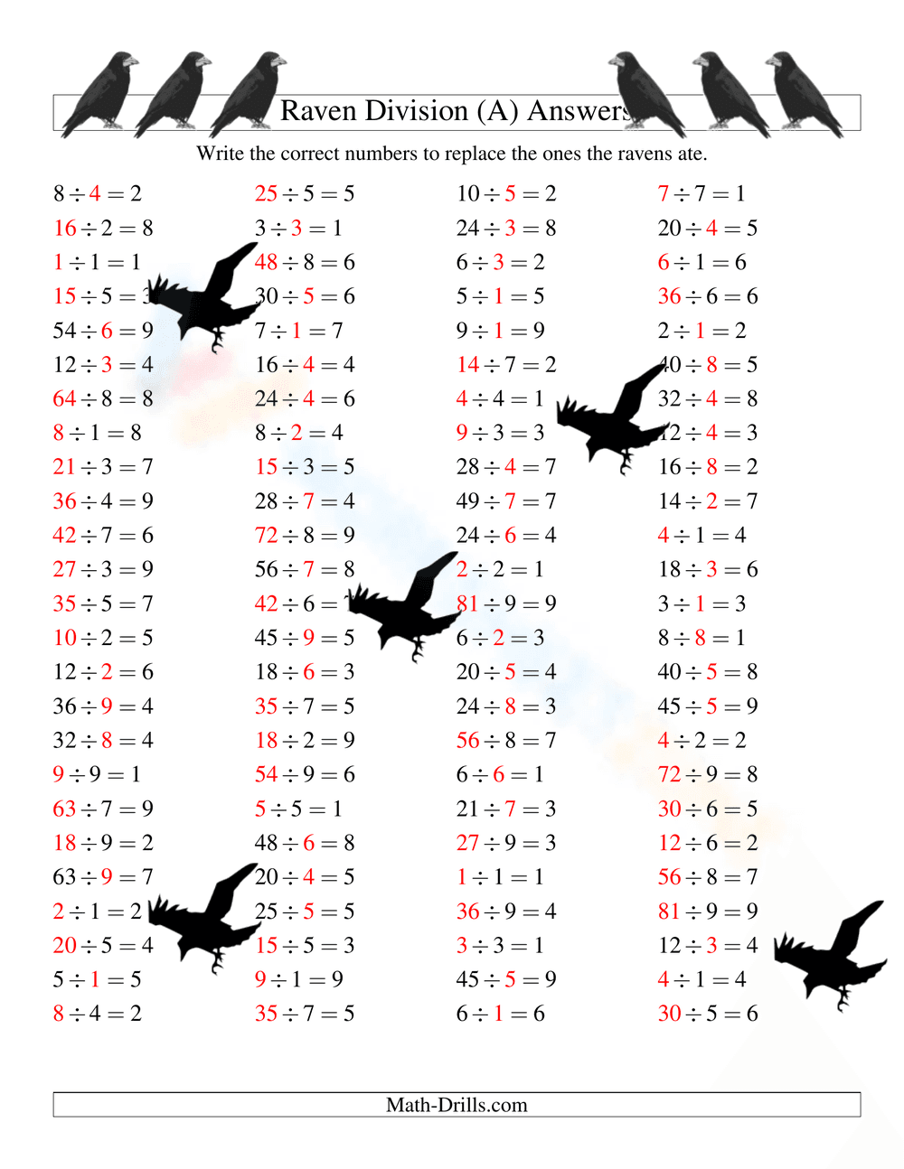 Raven Division Worksheet: Practice Math Skills - Page 2