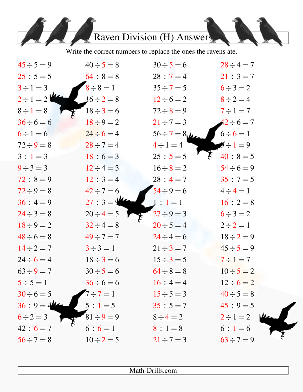 Raven Division: Halloween Math Worksheet - Page 2