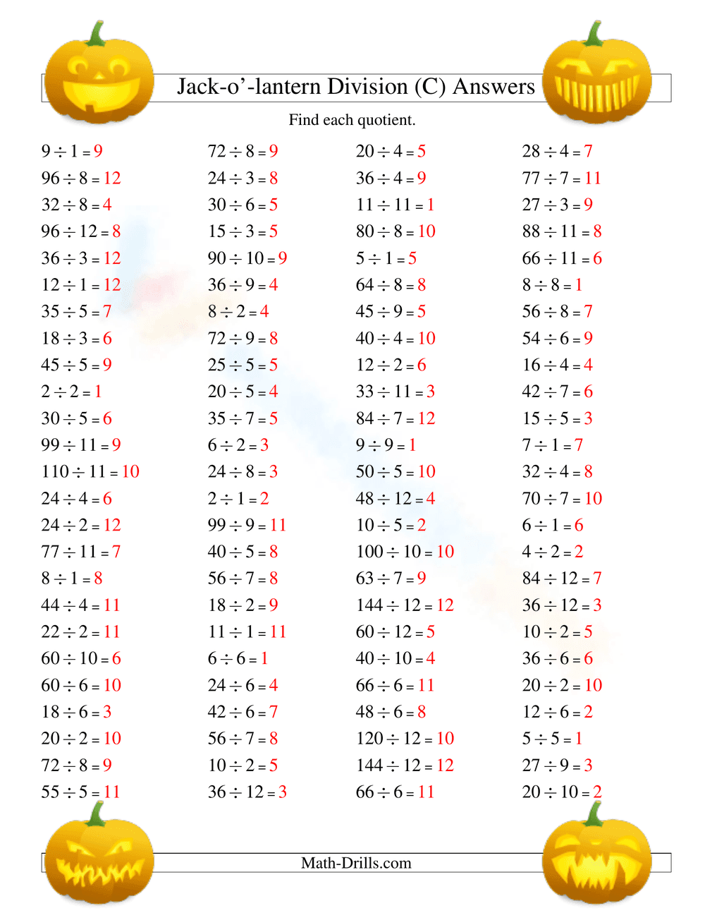 Carve Up Math: Jack-O-Lantern Division - Page 2