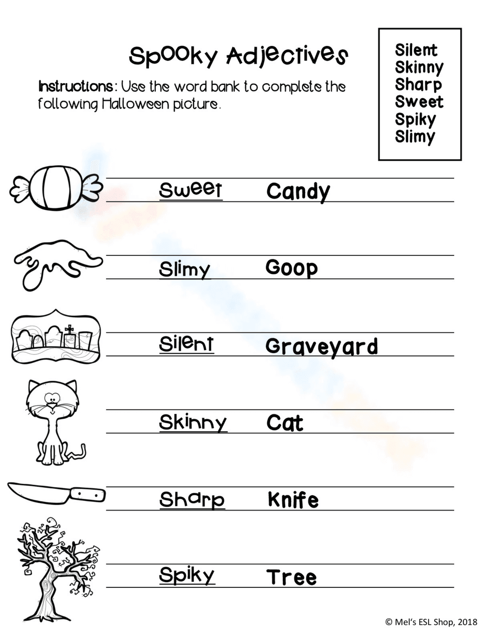 Discover Spooky Adjectives Worksheet - Page 2