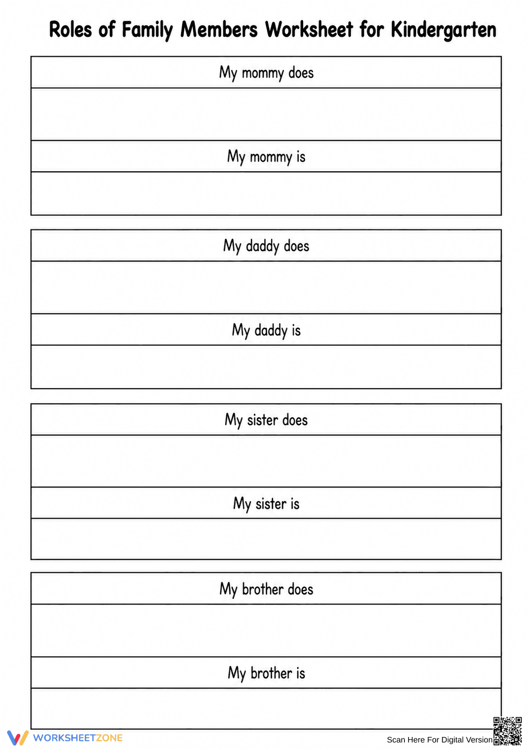 Roles of Family Members Worksheet for Kindergarten - Page 2