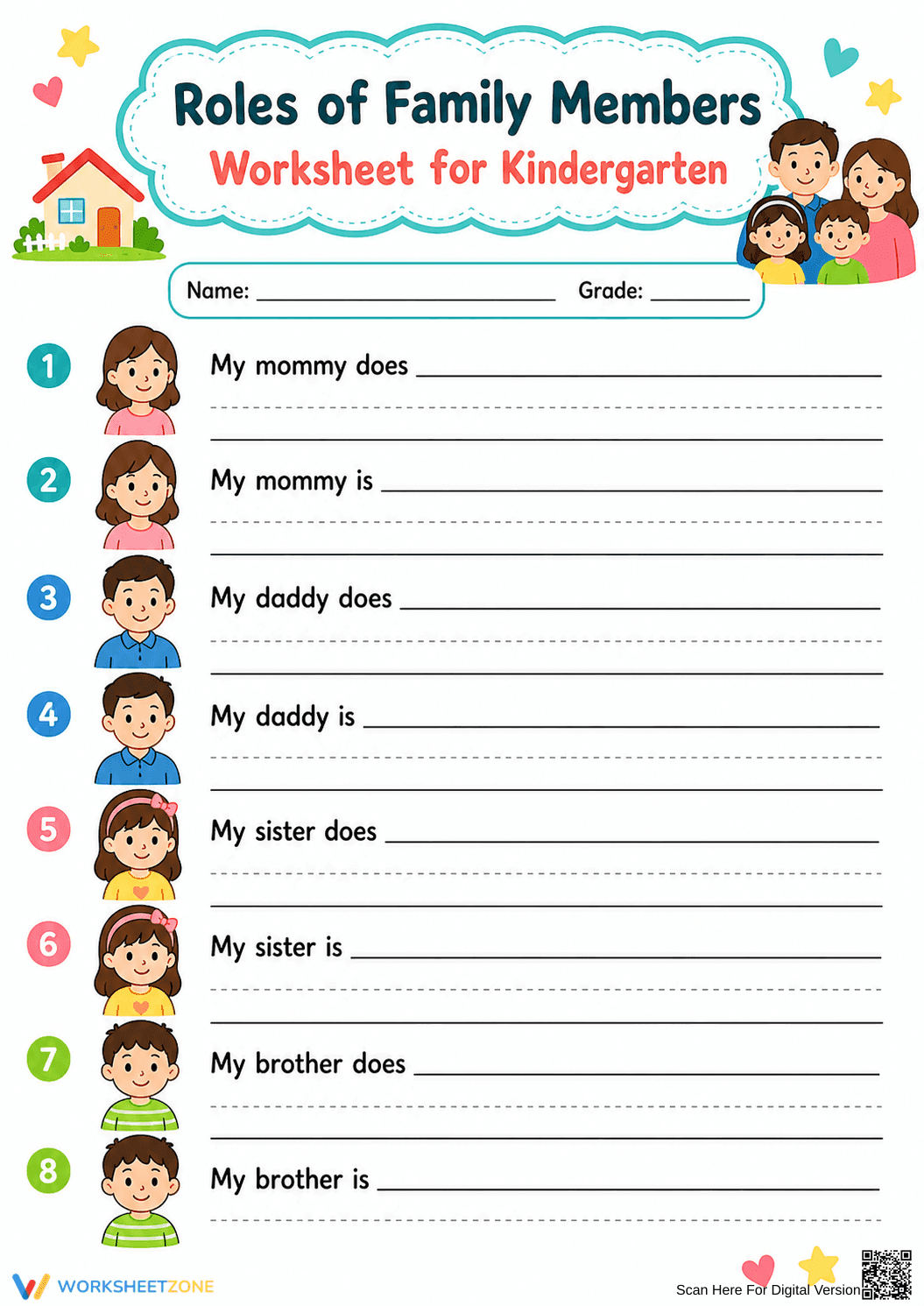 Roles of Family Members Worksheet for Kindergarten - Page 3