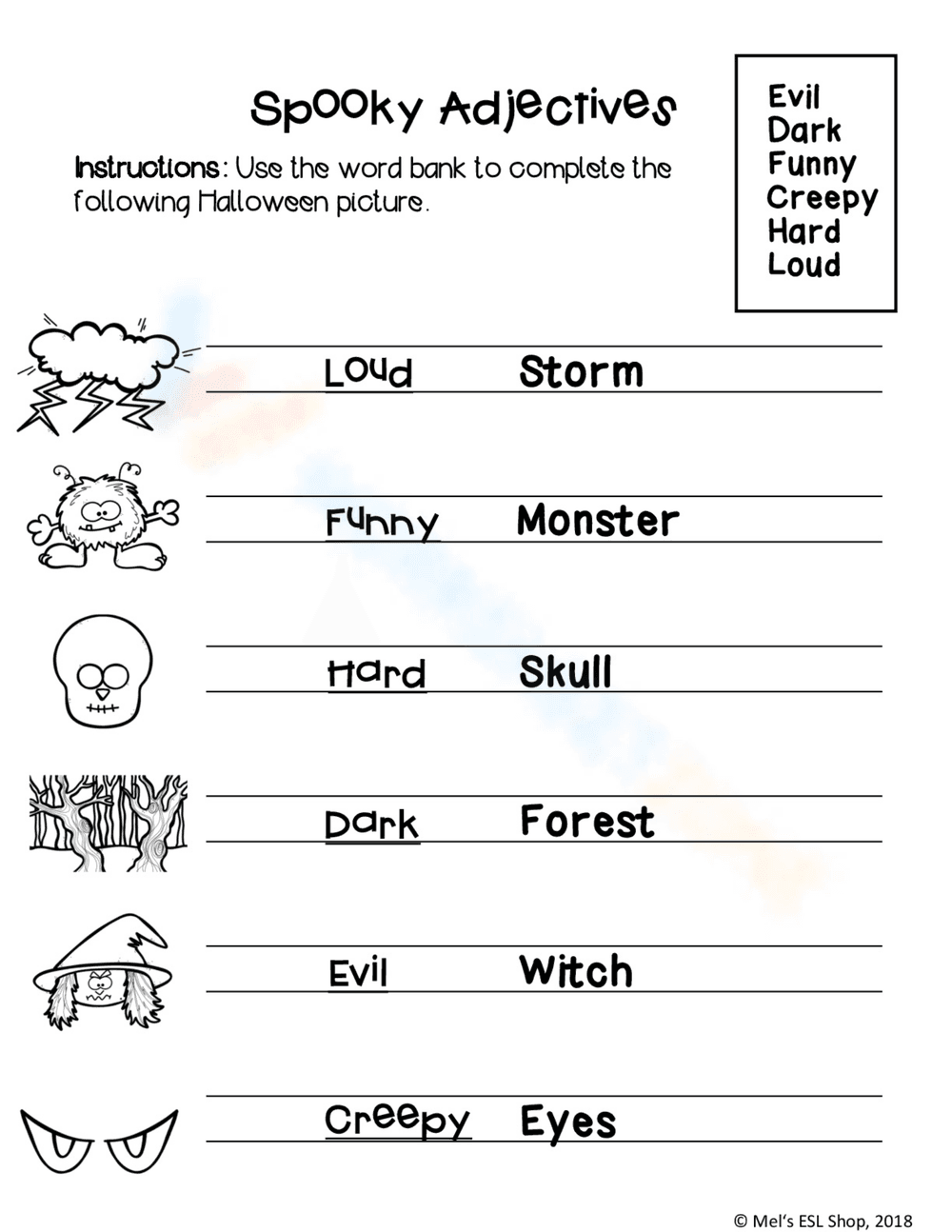 Spooky Halloween Adjectives Worksheet - Page 2