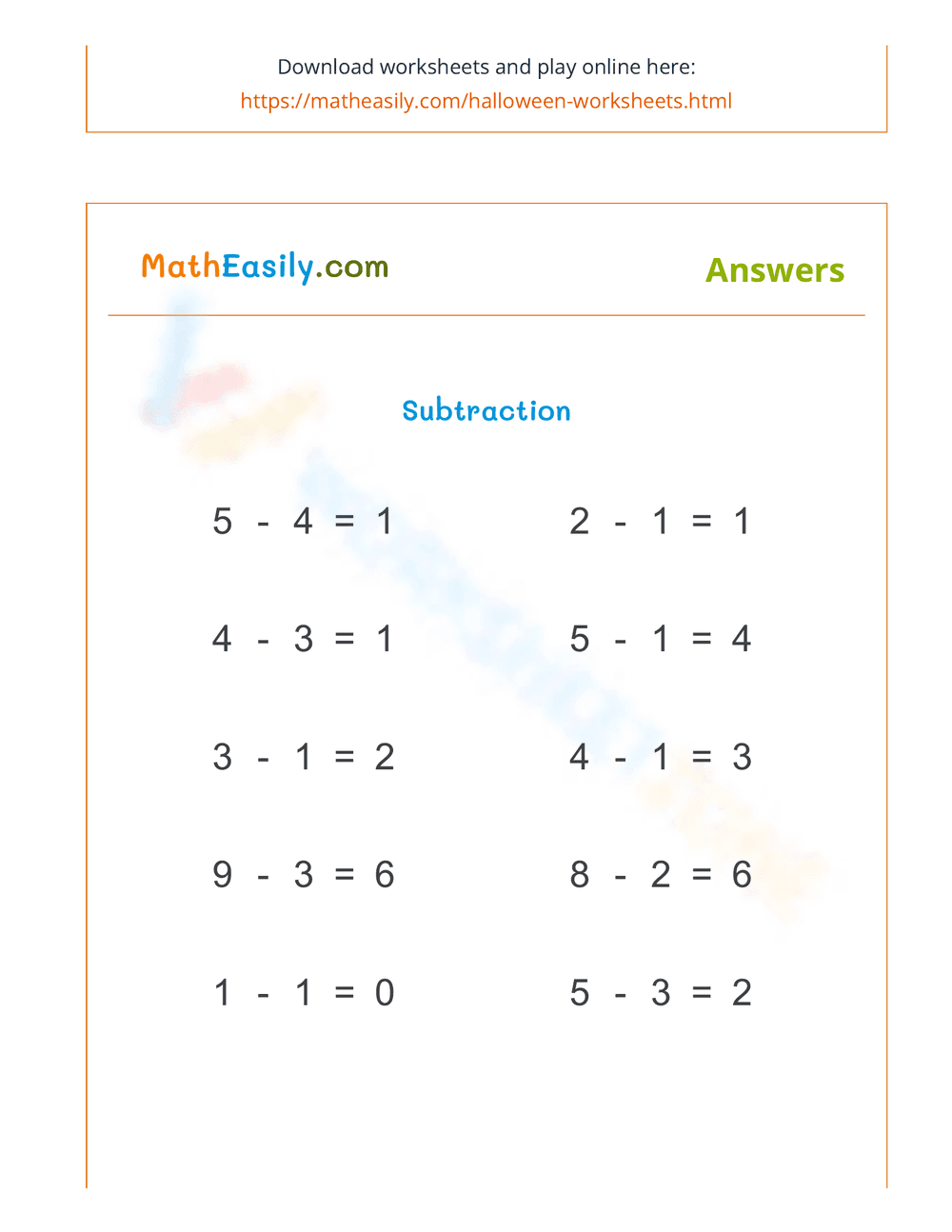 Halloween Subtraction Within 10 - Page 2