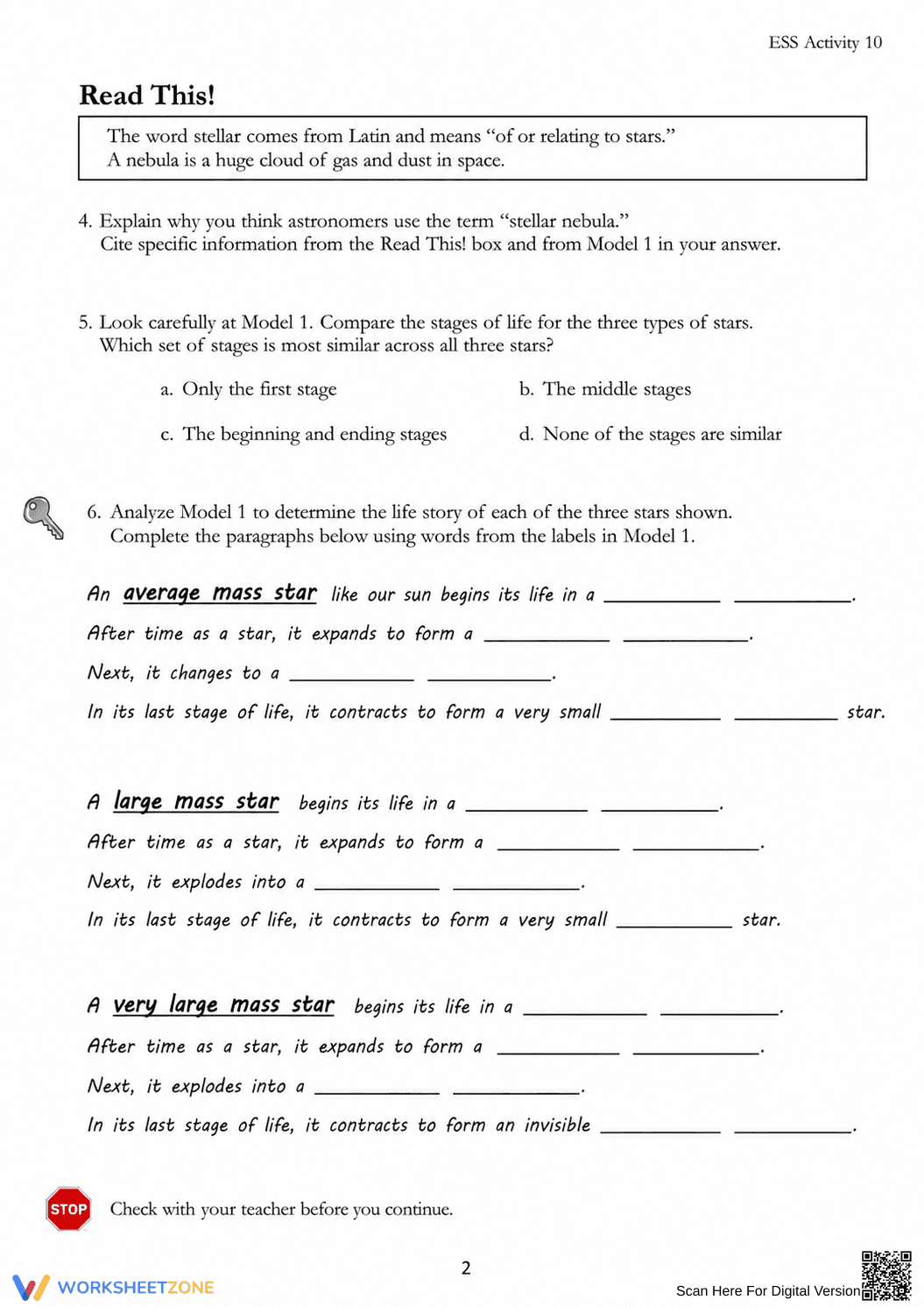 MS-ESS1-2 Worksheet: Star Life Cycles — Grade 6-9 Aligned - Page 2