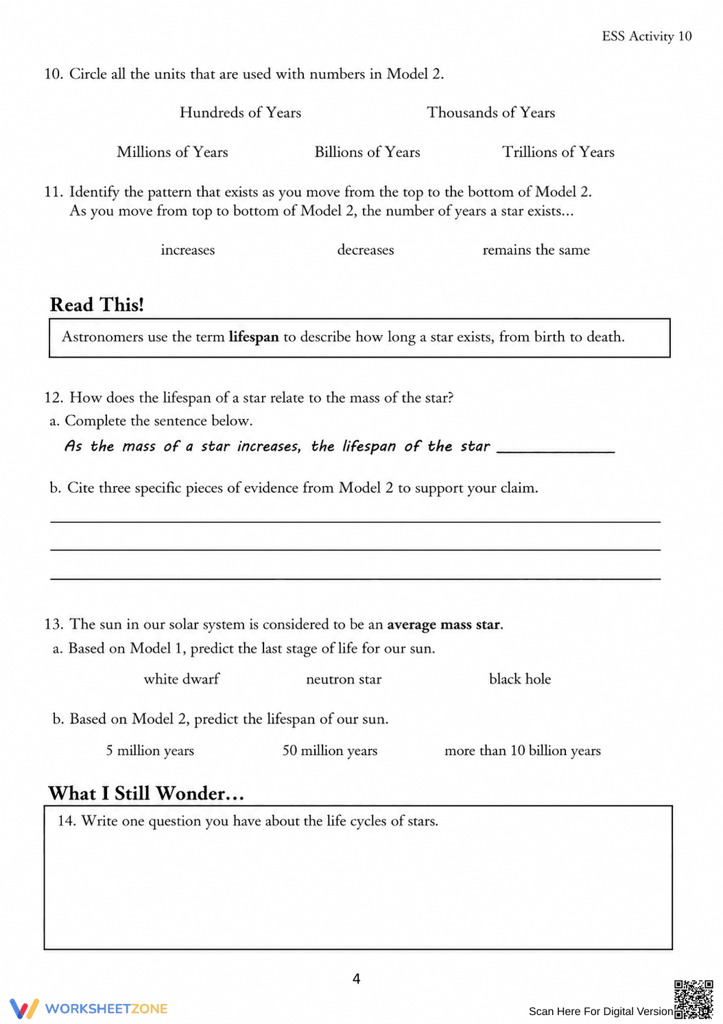 MS-ESS1-2 Worksheet: Star Life Cycles — Grade 6-9 Aligned - Page 4