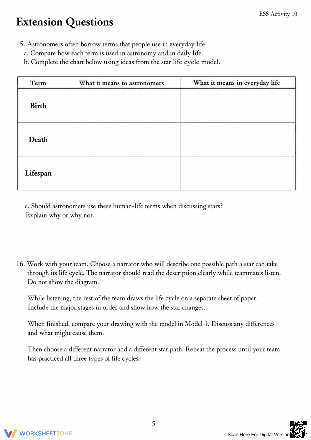 MS-ESS1-2 Worksheet: Star Life Cycles — Grade 6-9 Aligned - Page 5