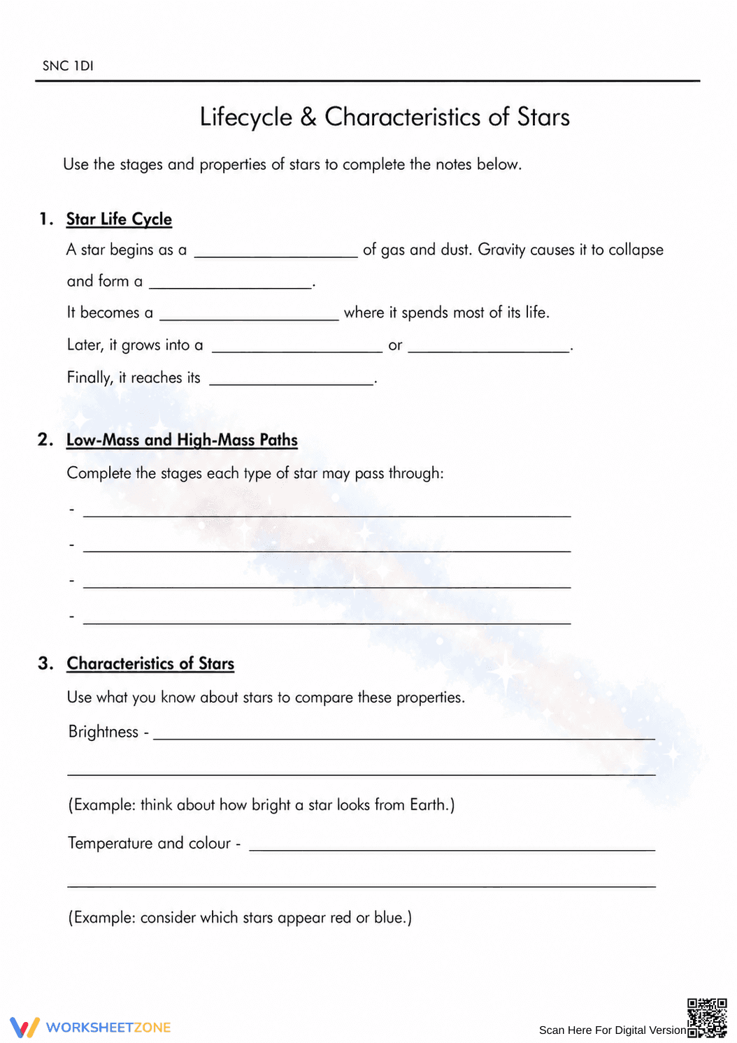 Grade 8 Star Life Cycle — Printable No-Prep Worksheet - Page 2