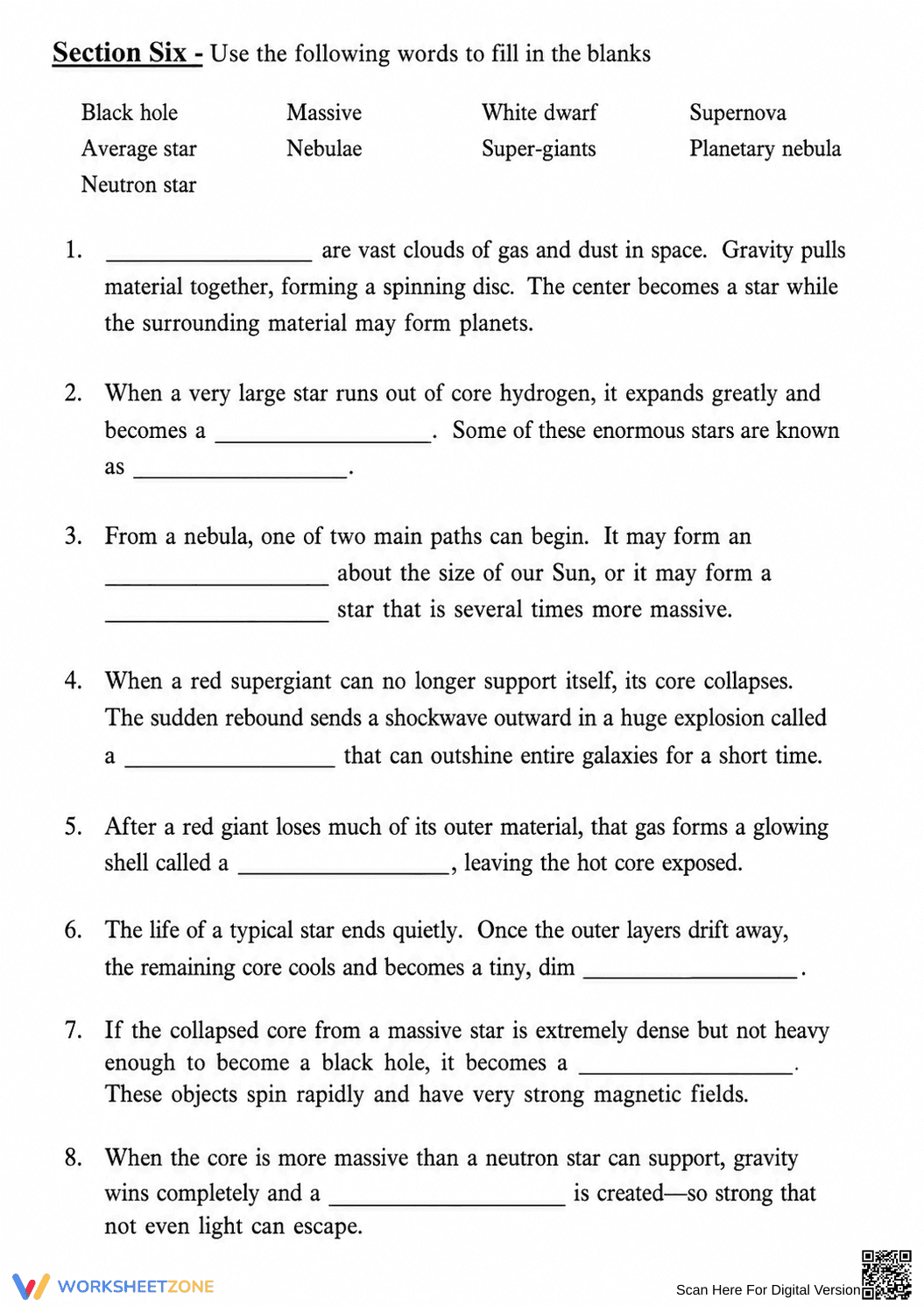 Life Cycle of a Star Review Worksheet | Essential Grade 8-11 - Page 5