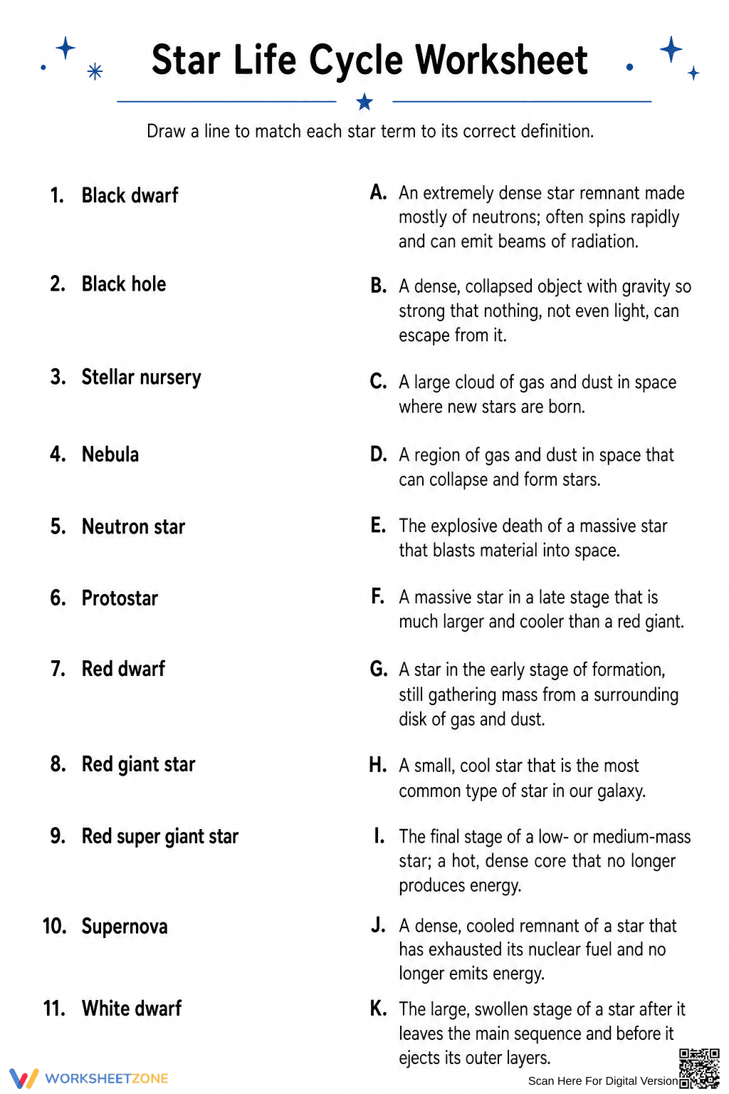 Grade 8 Star Life Cycle — Printable No-Prep Worksheet - Page 2