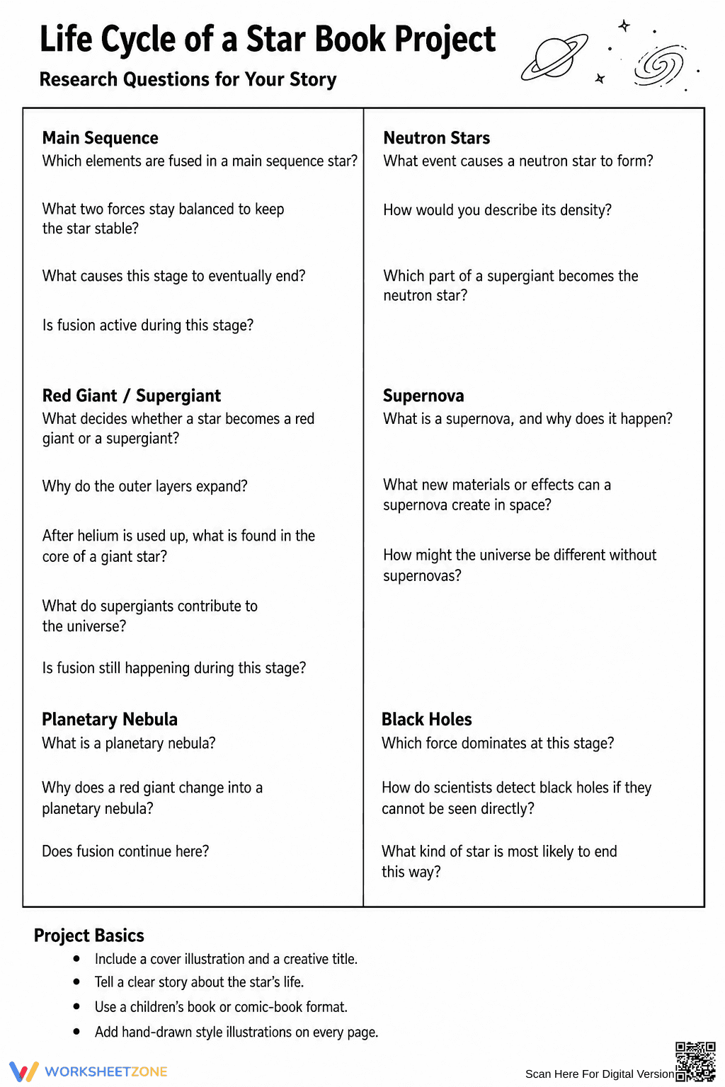 Grade 9 Star Life Cycle — Printable No-Prep Worksheet - Page 2