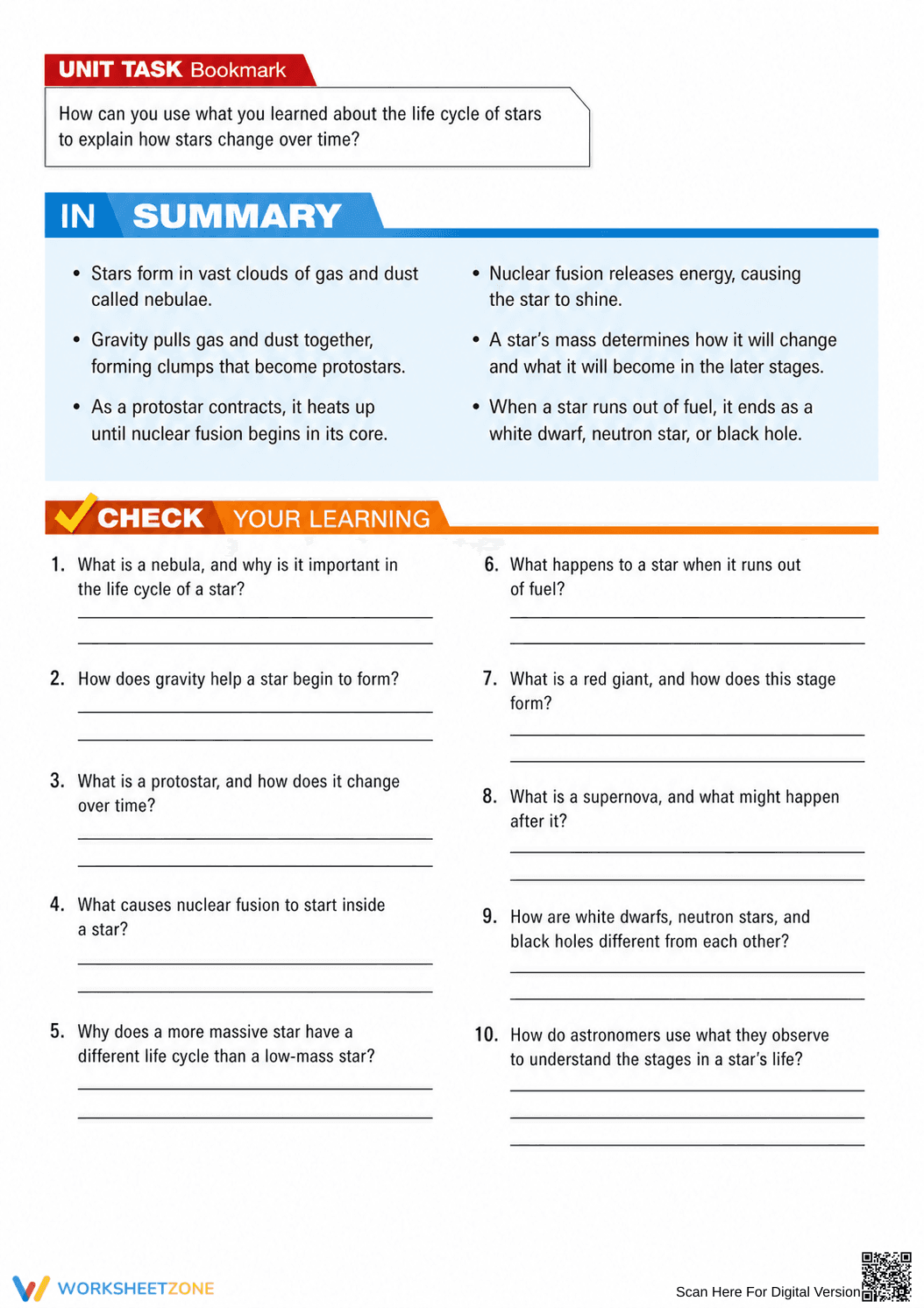 Life Cycle of Stars Essential Worksheet | Grade 9-12 - Page 8