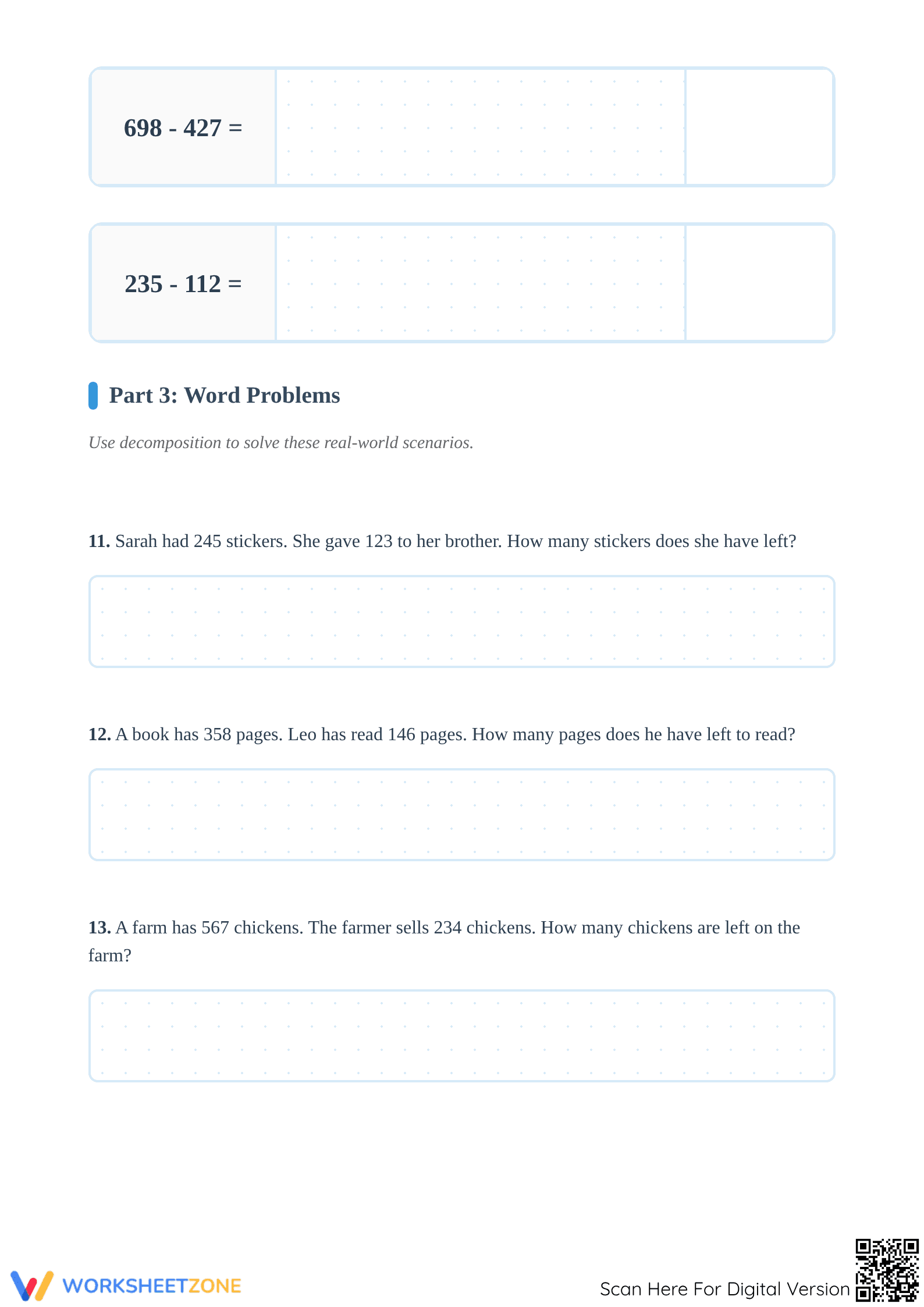 Printable Subtraction with Decomposition Worksheet | Gr 3-4 - Page 3