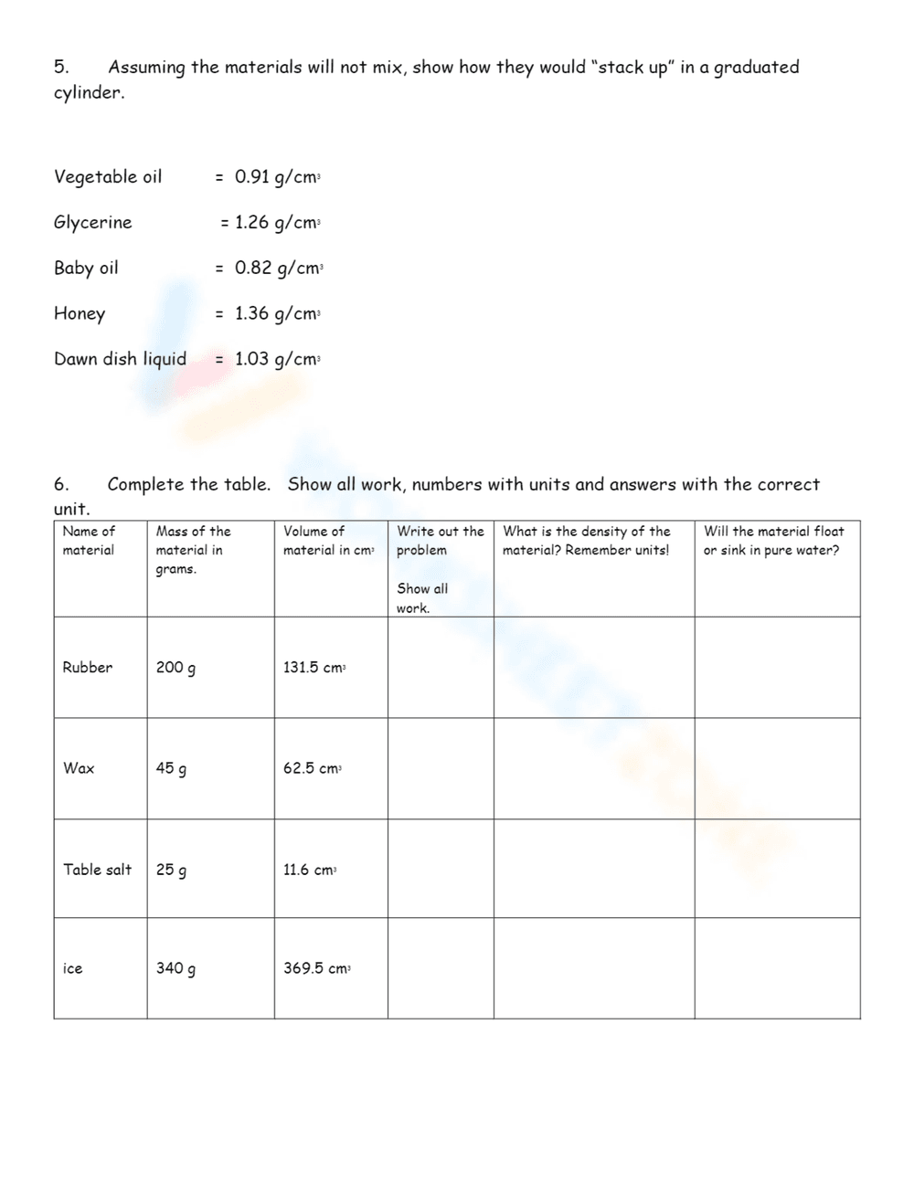 Density Quiz Re-Take for Science Students - Page 2
