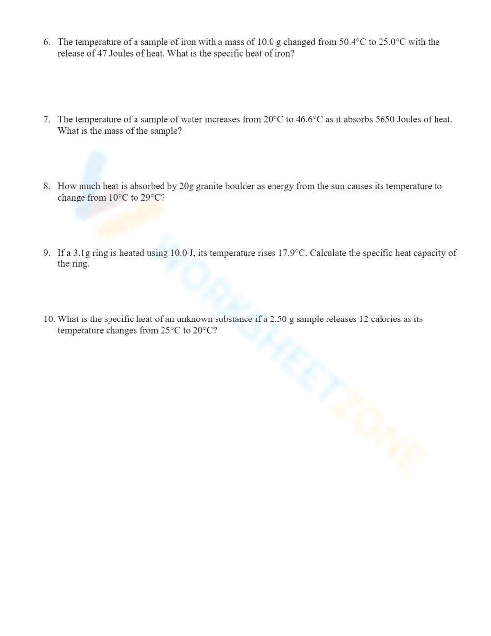 Mastering Specific Heat Worksheet - Page 2