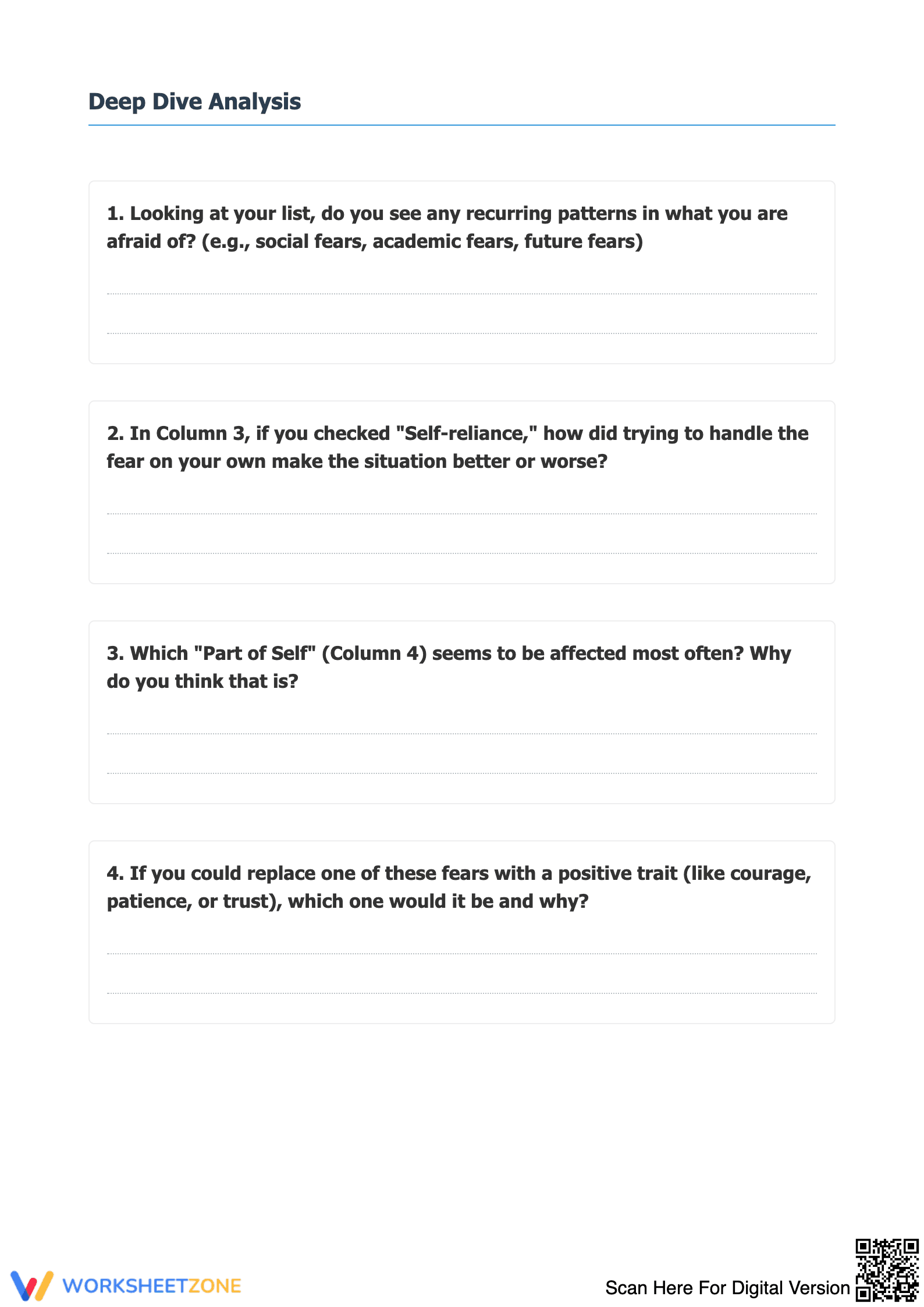 Fourth Step Inventory Worksheet: Fear - Page 3