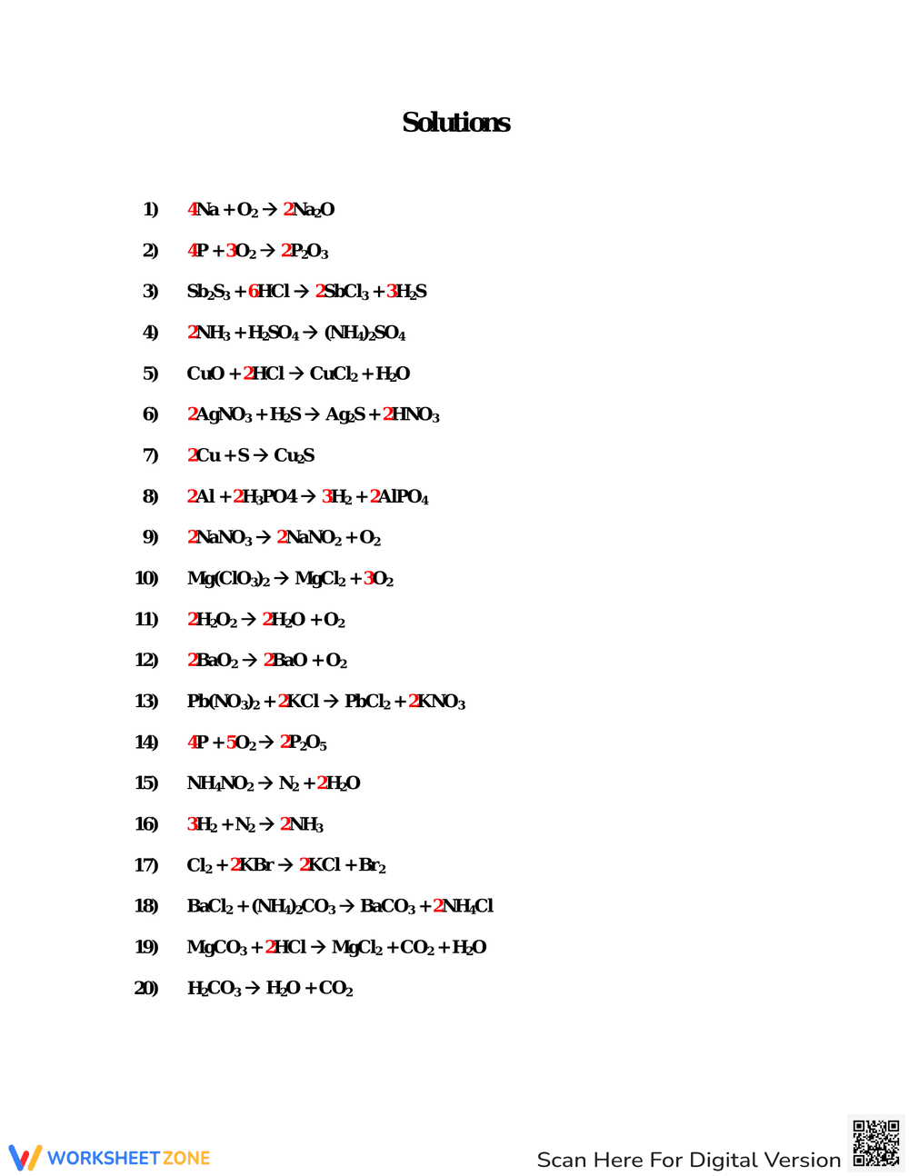Balancing Equations Worksheet with Solutions - Page 2