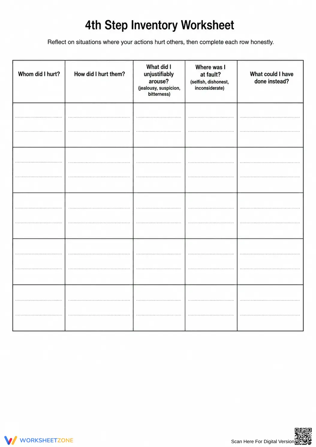 4th Step Inventory Worksheet | Essential SEL Guide - Page 2