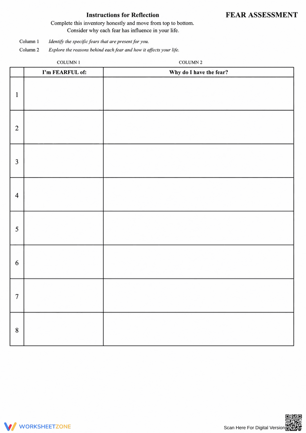 Grades 7-9 Fear Assessment — Printable No-Prep Worksheet - Page 2