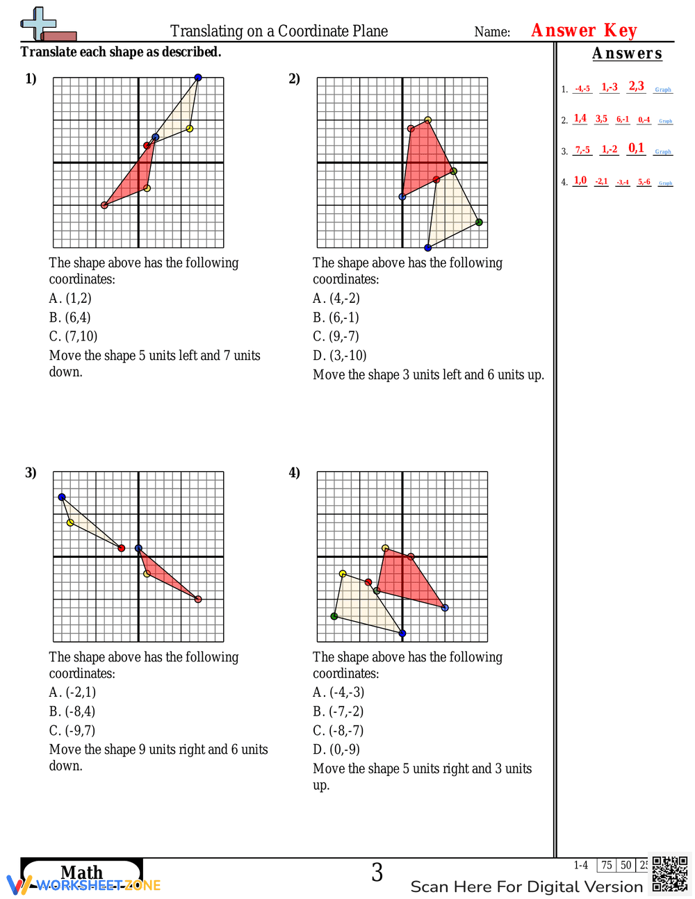 Translation on a Coordinate Plane: Practice Sheet - Page 2