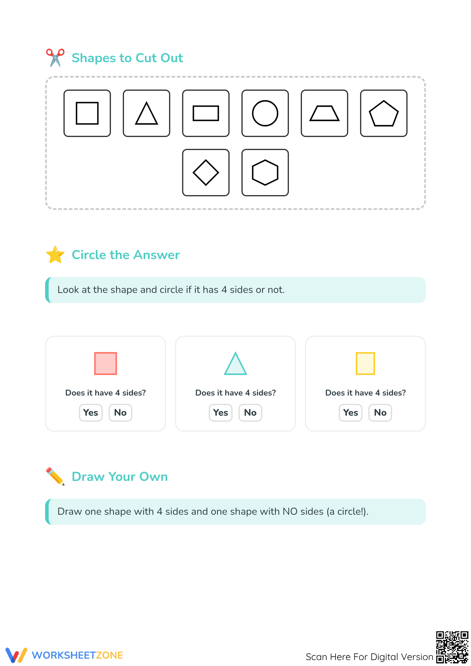 Printable 4-Sided Shape Sorting Worksheet | Grade K-2 - Page 2