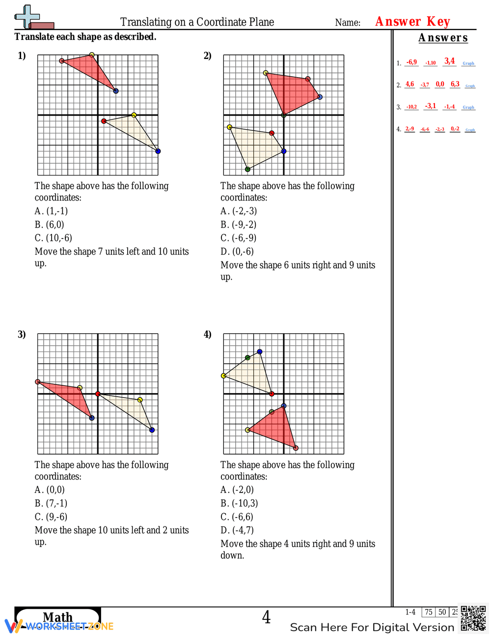Translation on Coordinate Plane Worksheet 4 - Page 2