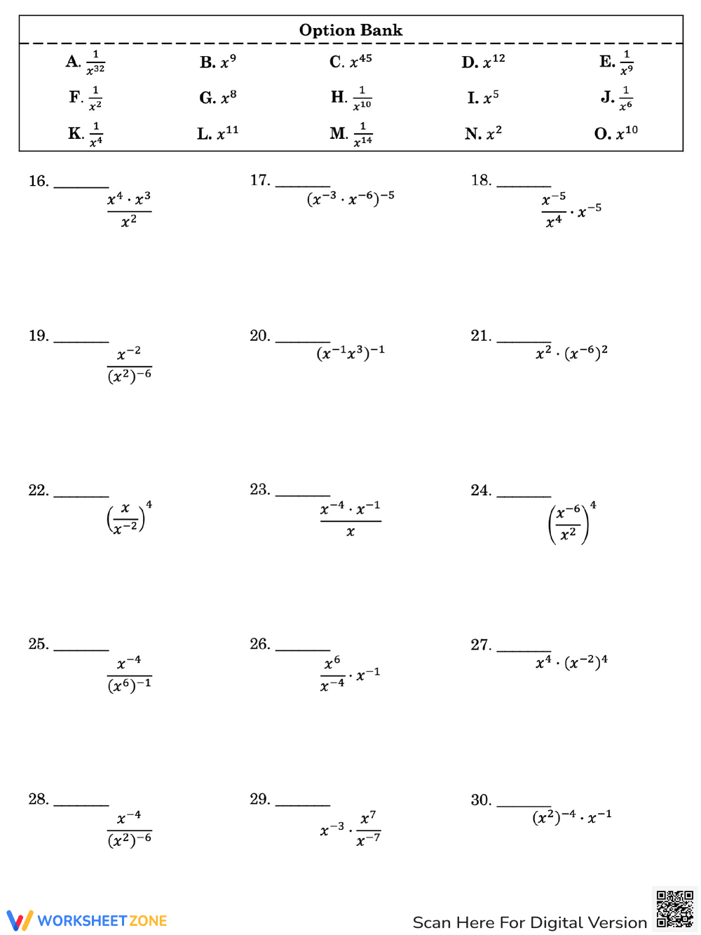 Simplifying Negative Exponents Practice Worksheet - Page 2