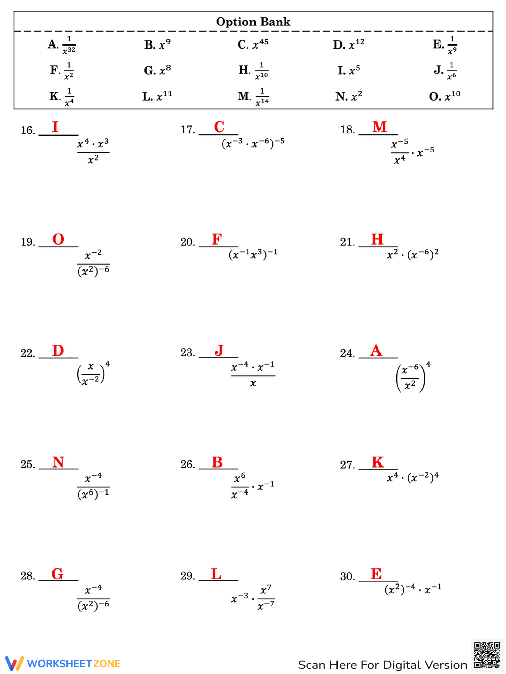 Simplifying Negative Exponents Practice Worksheet - Page 4