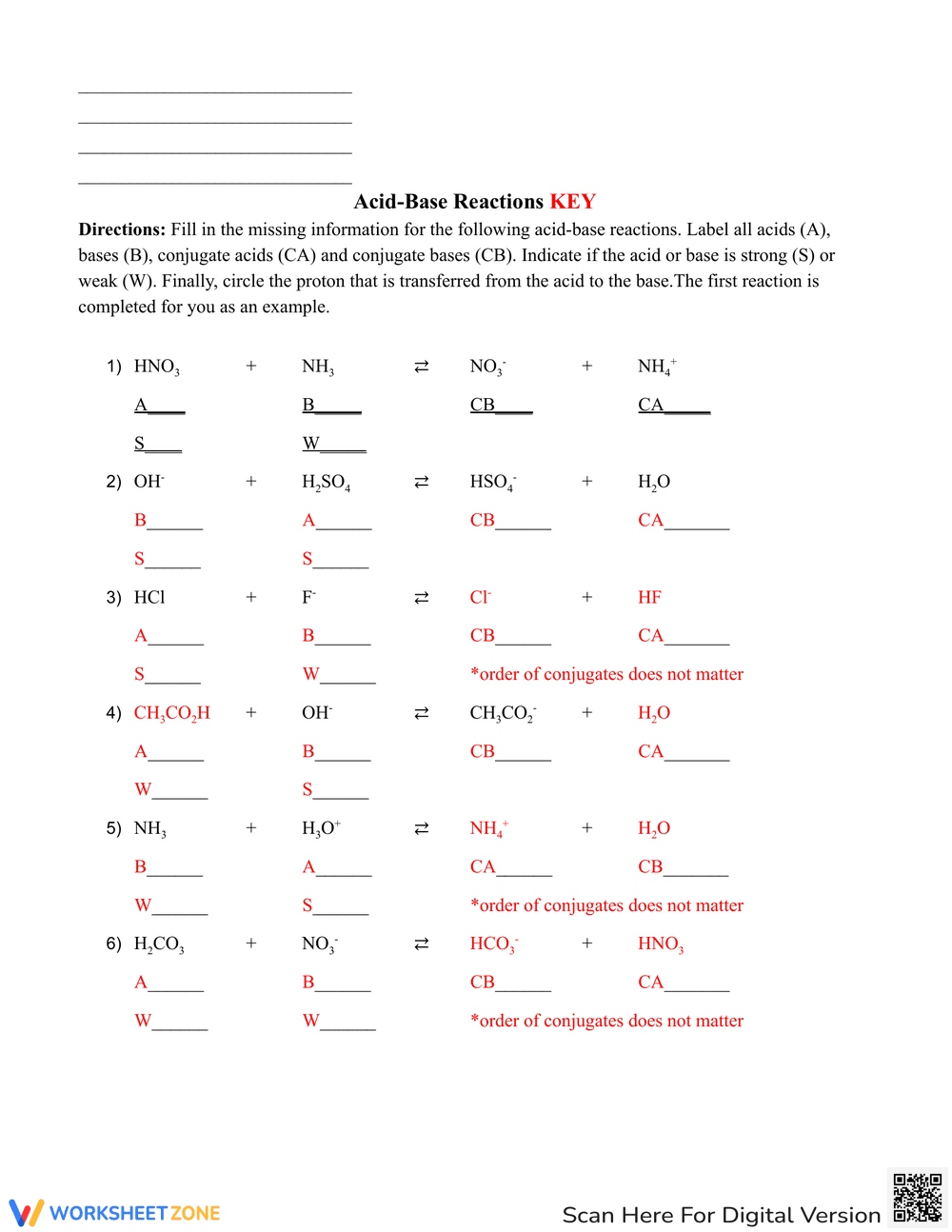 Acids and Bases Reactions: Chemistry Practice Worksheet - Page 2