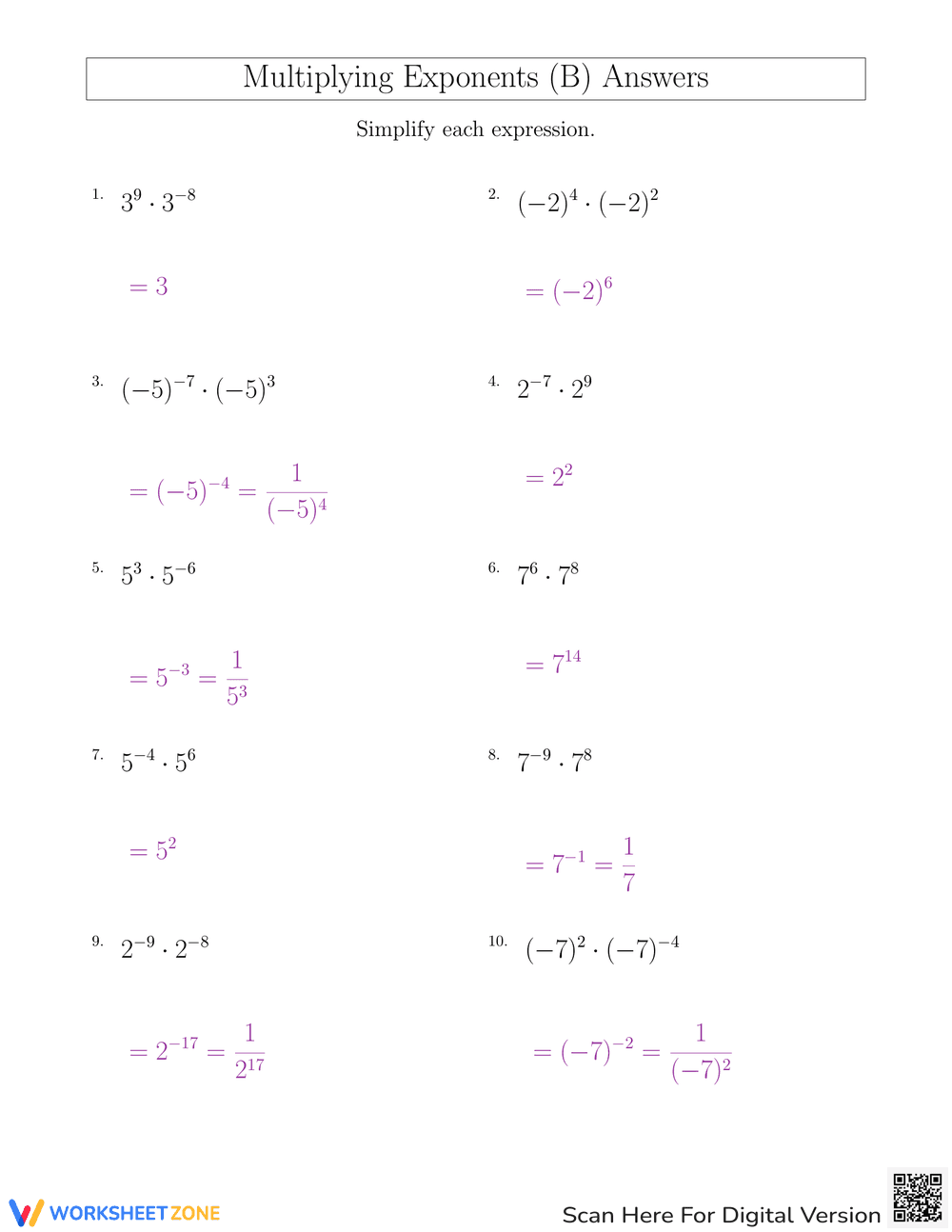 Multiplying Exponents Practice Worksheet - Page 2
